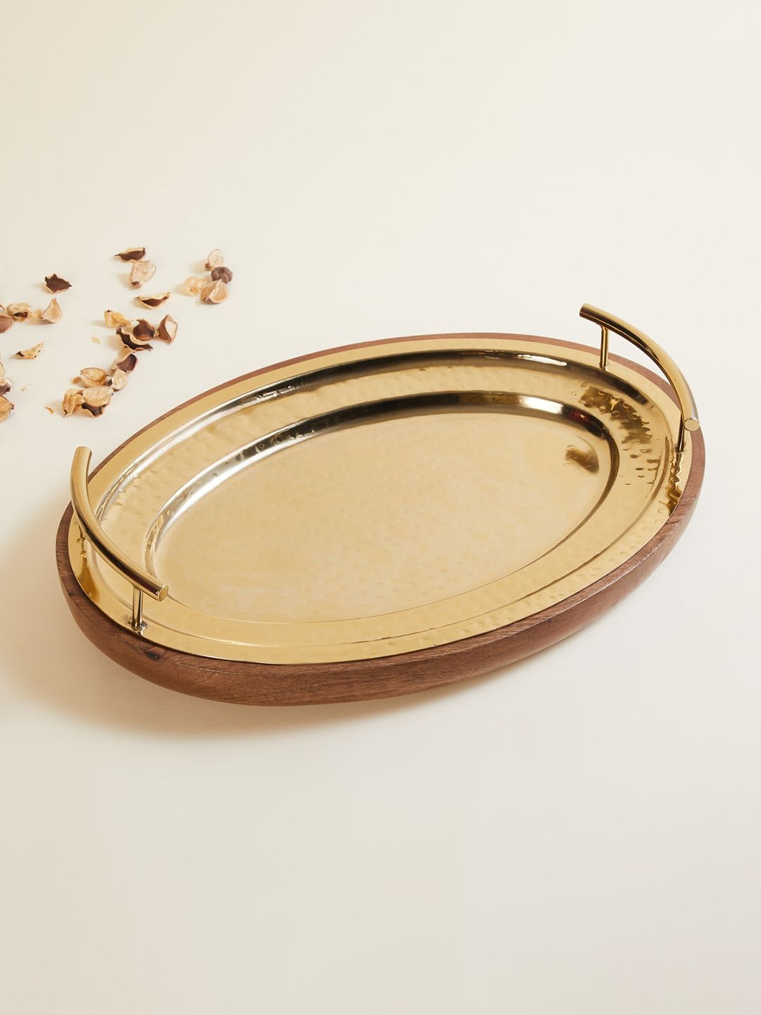 Home Centre Gold-Toned Wooden Decorative Tray Price in India