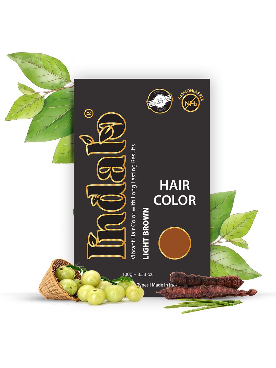 INDALO Ammonia-Free Vibrant Hair Color with Natural Ingredients 100g  - Light Brown