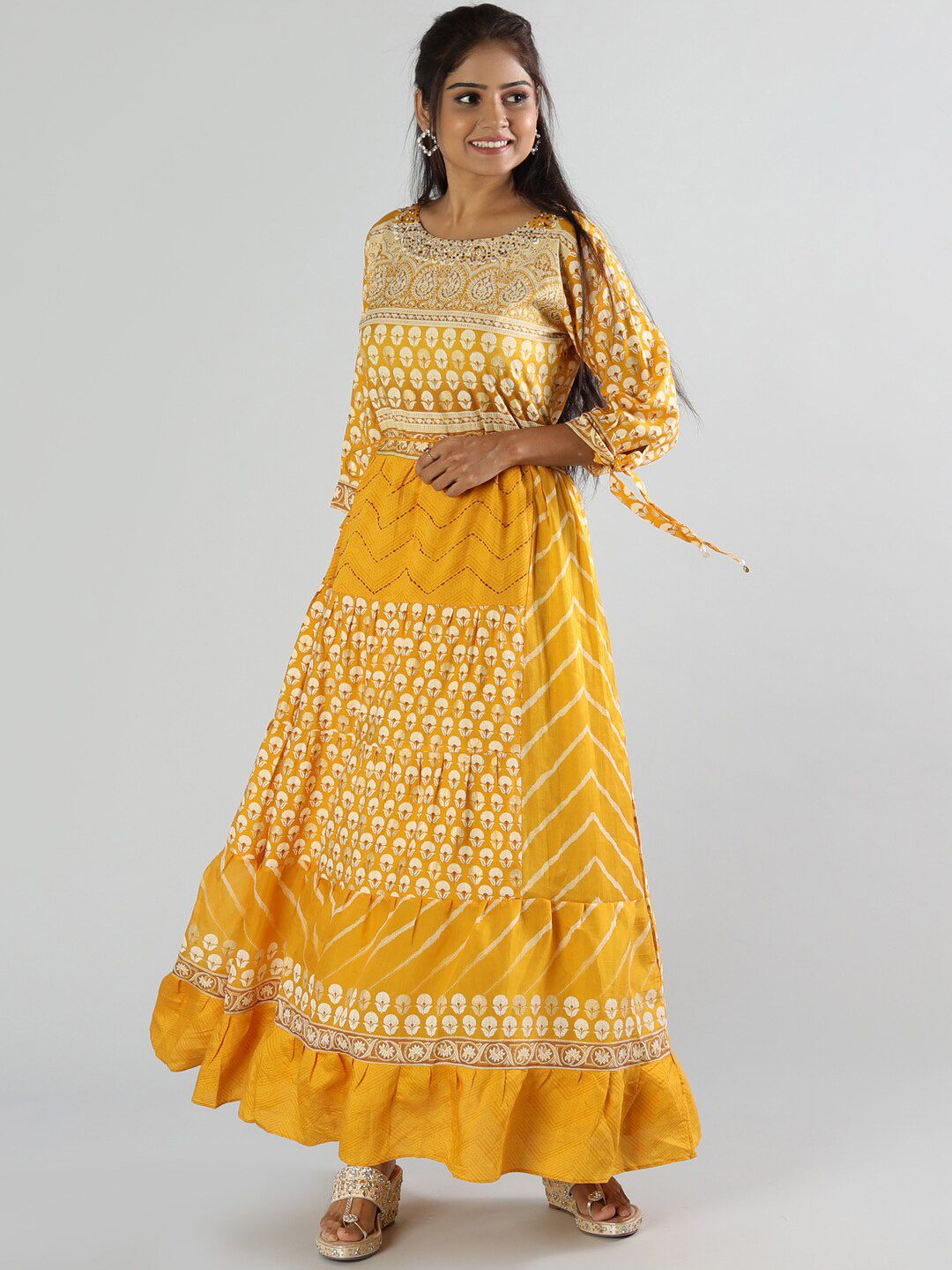 taruni Women Yellow Floral Printed Anarkali Kurta Price in India