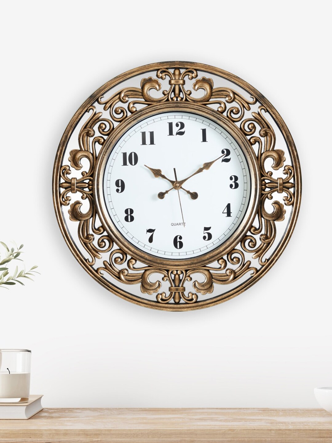 Home Centre Black & Gold-Toned Embellished Traditional Wall Clock Price in India