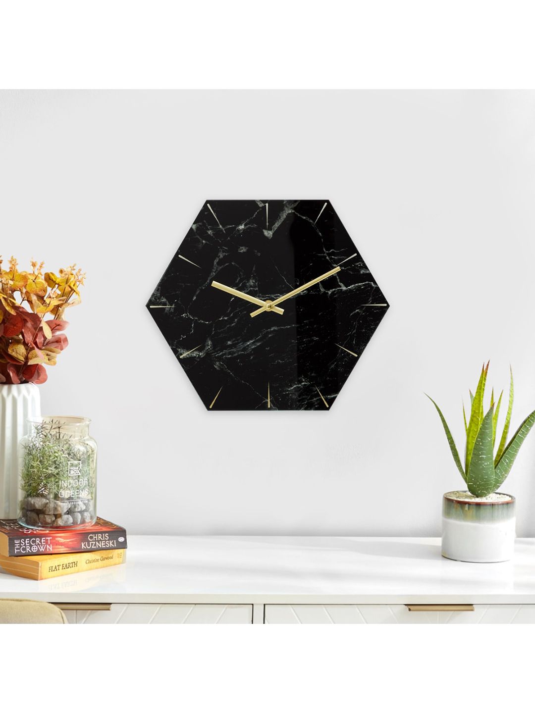 Home Centre Black & Gold-Toned Printed Geometric 26 CM Contemporary Wall Clock Price in India