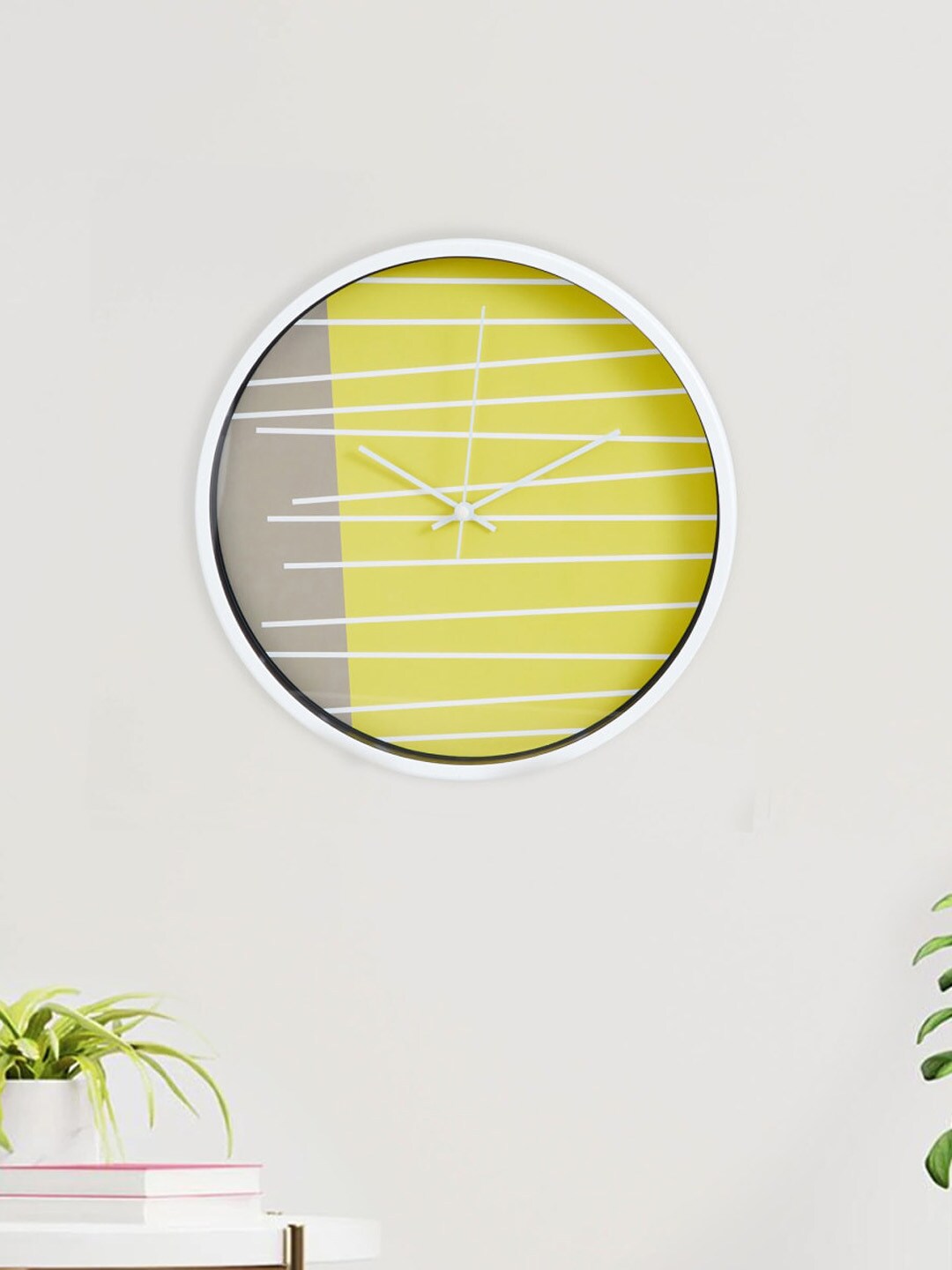 Home Centre Yellow and Grey Printed Round Analogue Wall Clock Price in India