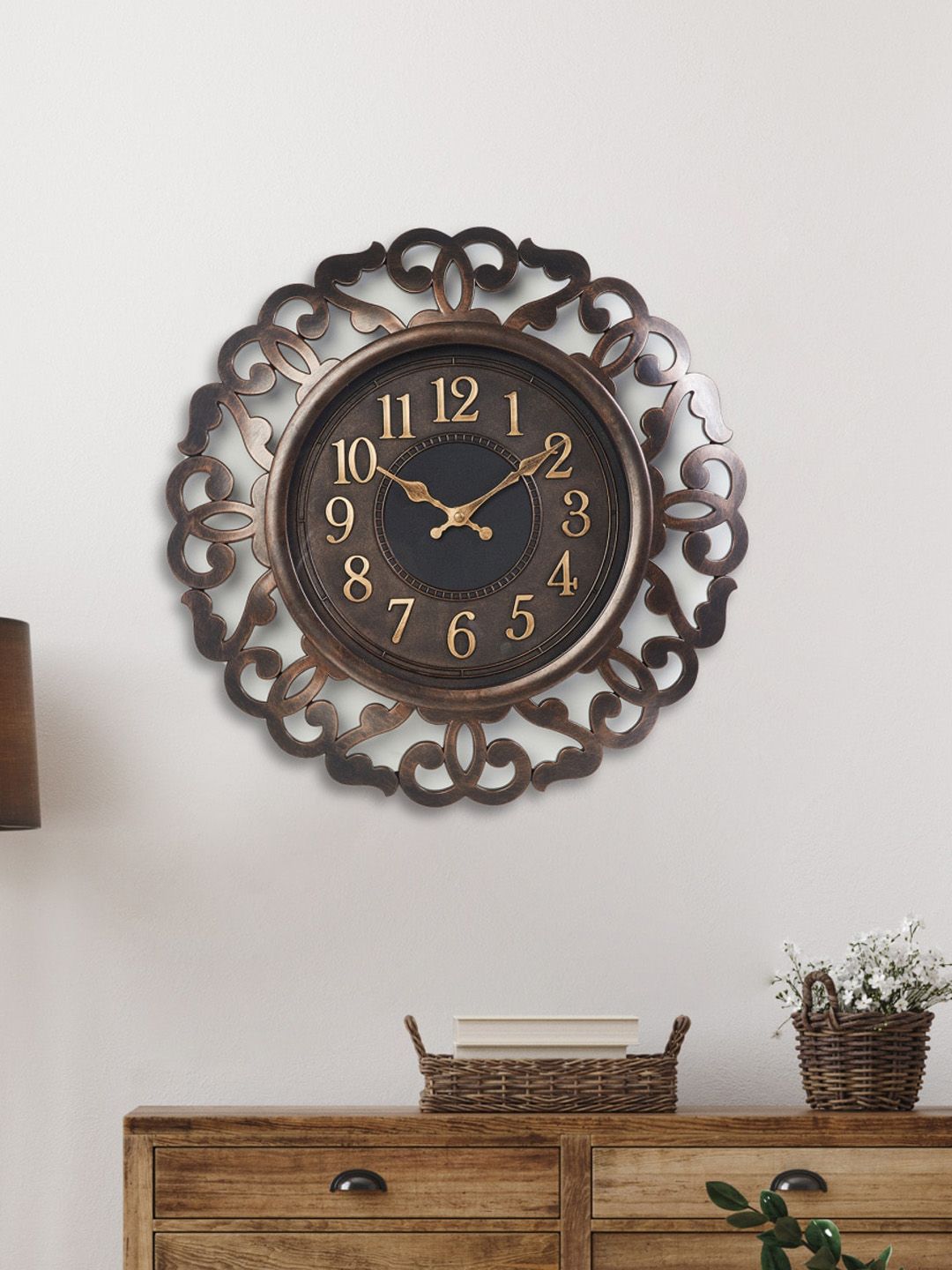 Home Centre Brown & Gold-Toned Vintage Wall Clock Price in India