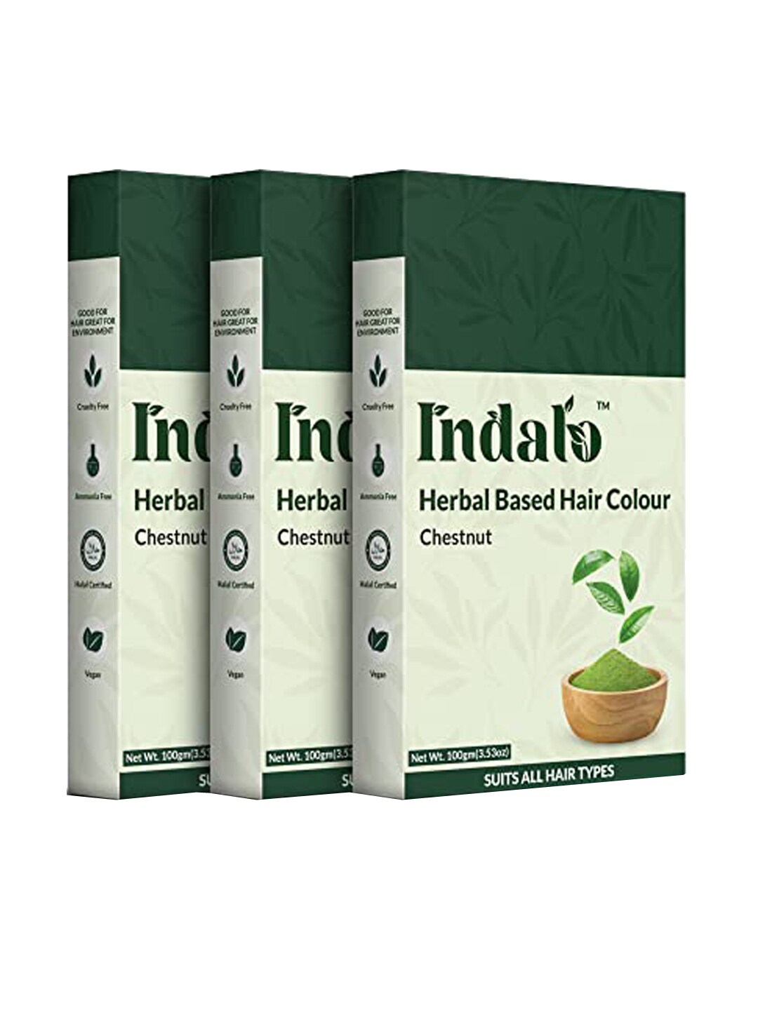 INDALO Set Of 3 No Ammonia Herbal Based Hair Colour with Amla & Brahmi 100g Each- Chestnut Price in India