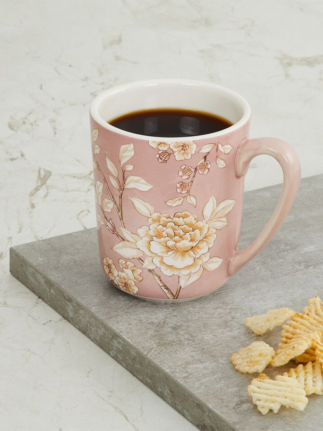 Home Centre Pink & White Floral Printed Stoneware Glossy Mug Price in India