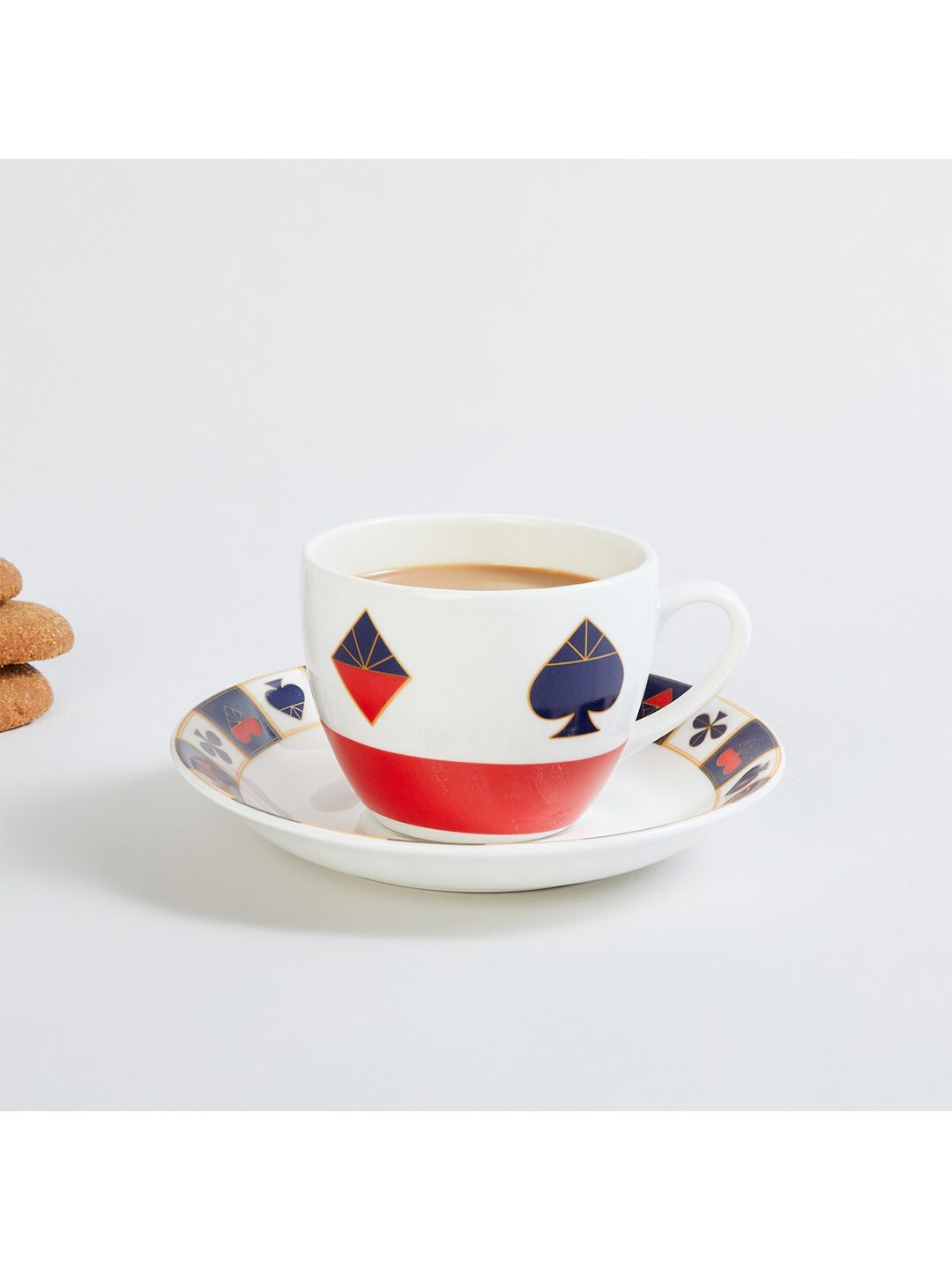 Home Centre White & Red Printed Bone China Glossy Cups and Saucers Set of Cups and Mugs Price in India