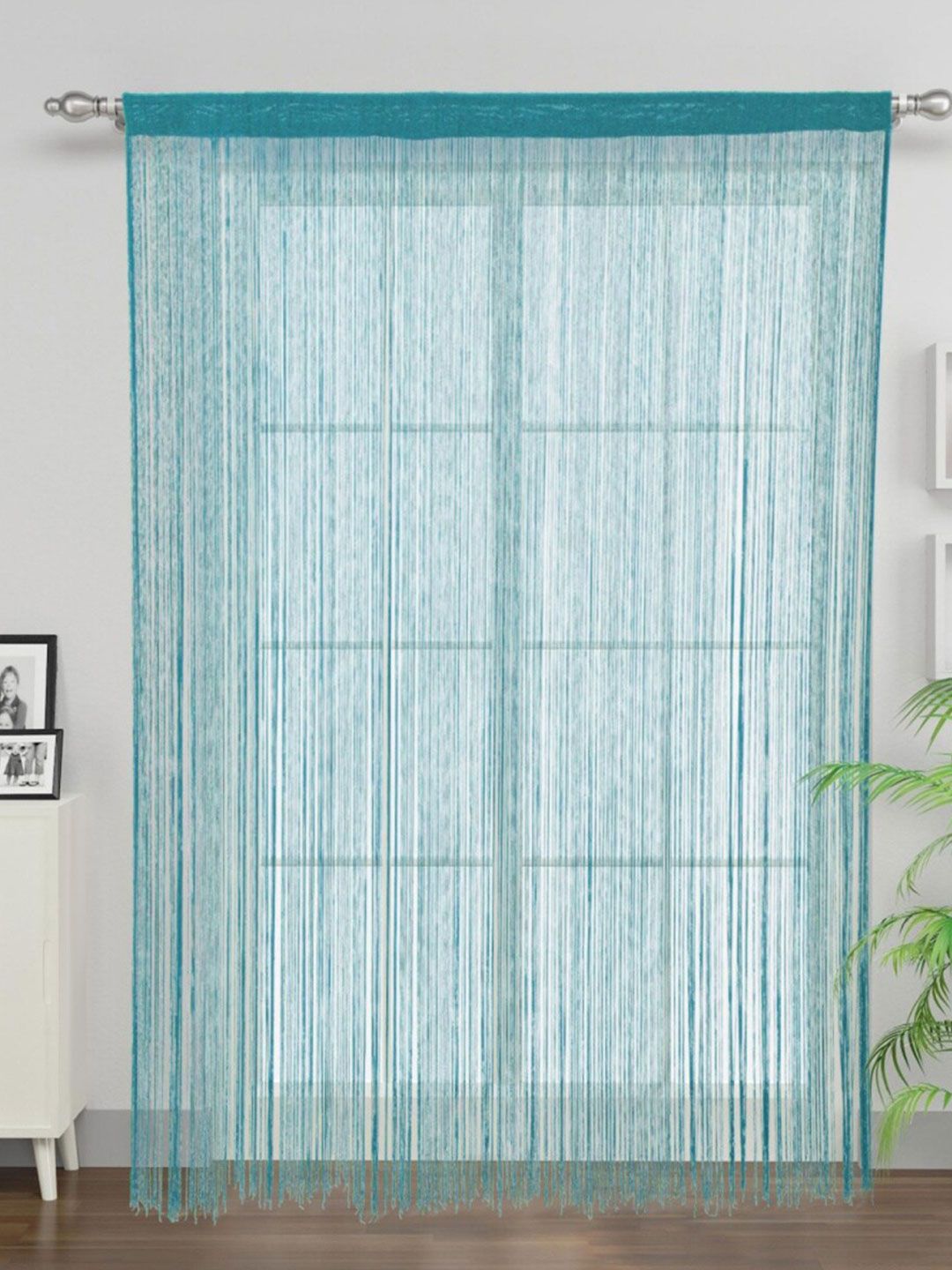 Home Centre Teal Striped Sheer Door Curtain Price in India