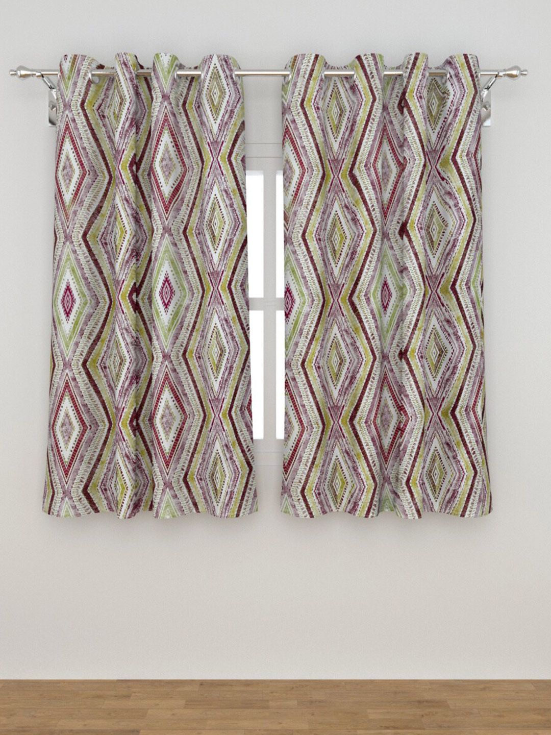 Home Centre cotton Opaque Burgundy & Green Set of 2 Black Out Window Curtain Price in India