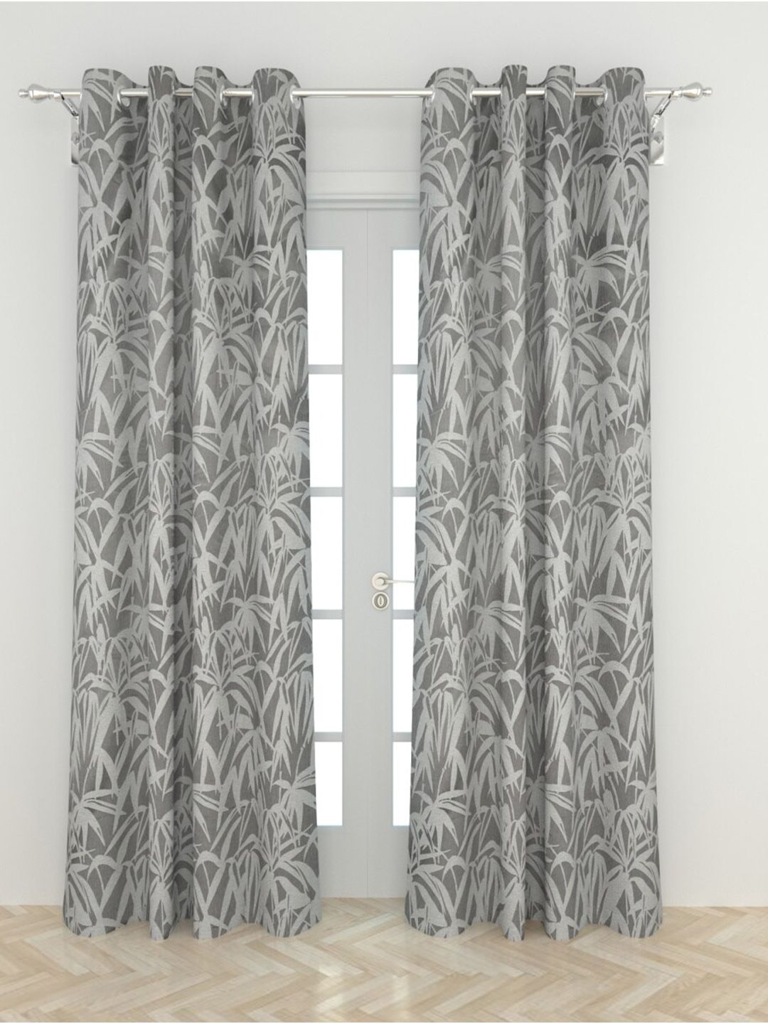 Home Centre Grey Printed Set of 2 Black Out Door Curtain Price in India