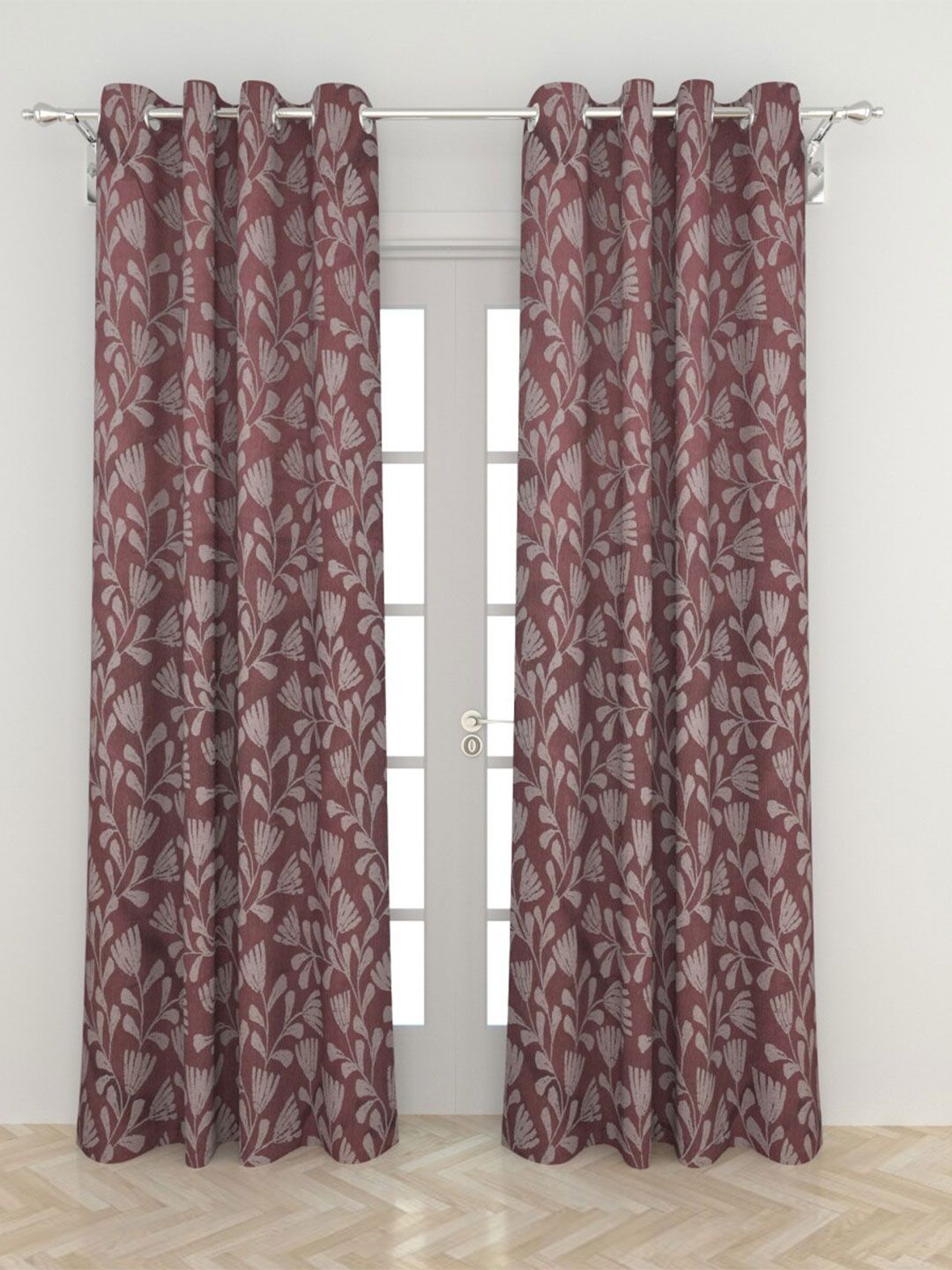 Home Centre Purple & Grey Set of 2 Floral Black Out Door Curtain Price in India