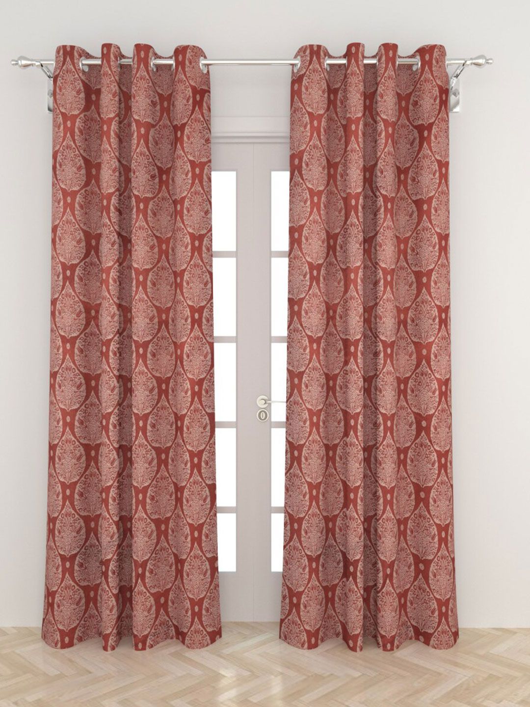 Home Centre Red & Beige Set of 2 Black Out Door Curtain Price in India