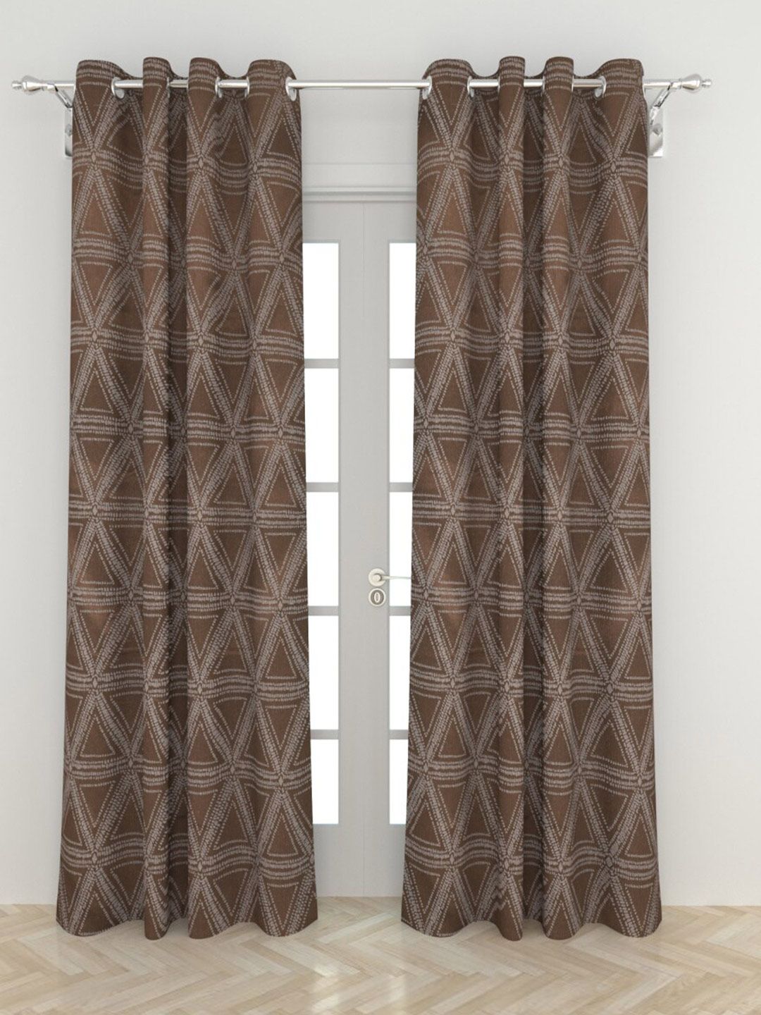 Home Centre Brown & White Set of 2 Geometric Black Out Door Curtain Price in India