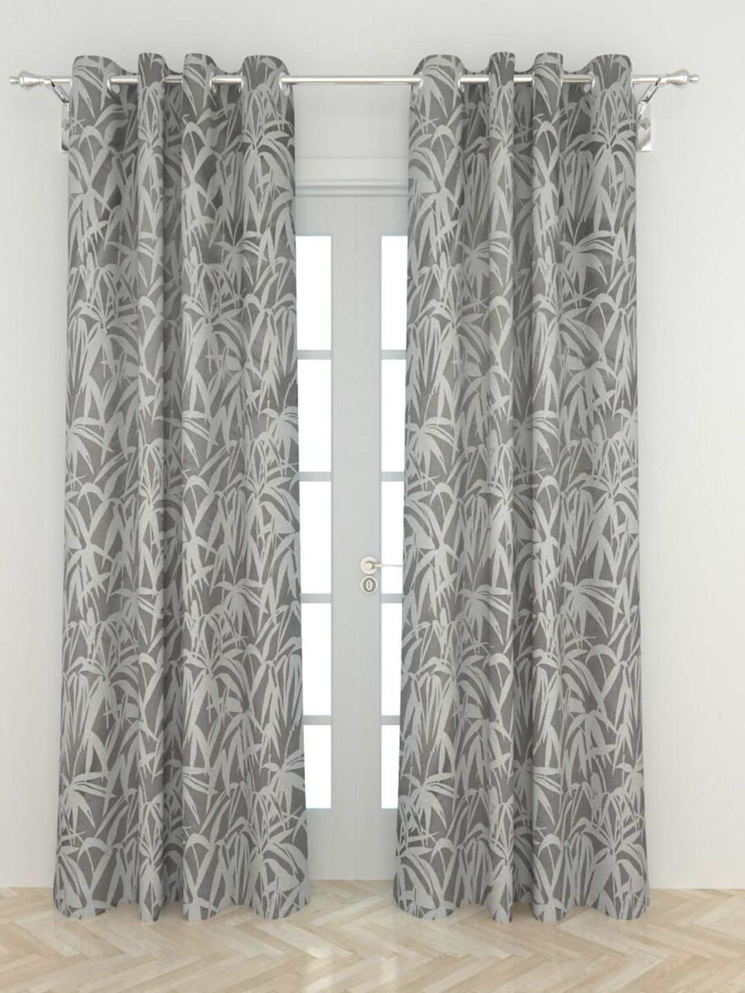 Home Centre Grey Set of 2 Black Out Door Curtain Price in India