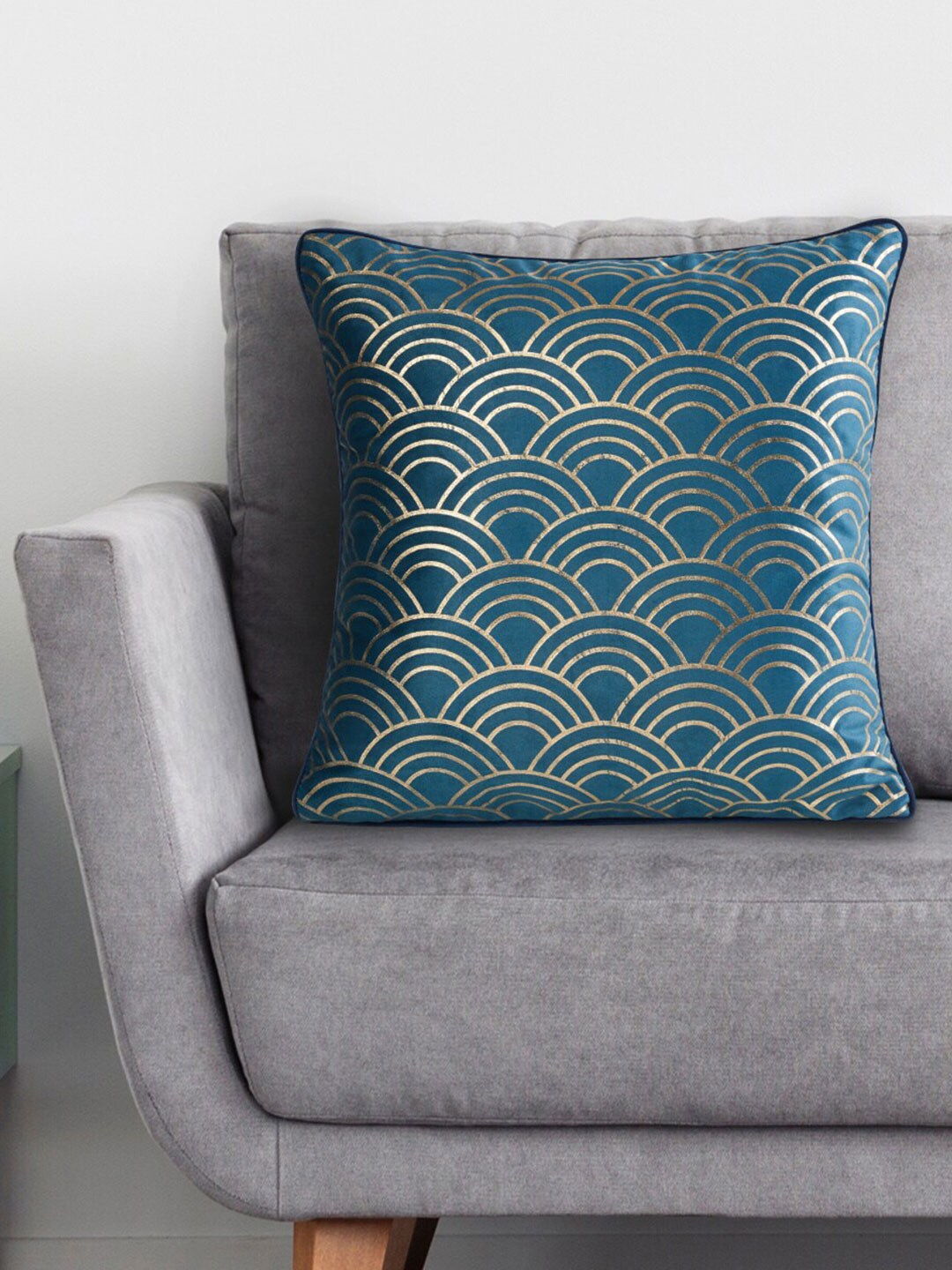 Home Centre Blue & Gold-Toned Geometric Square Cushion Covers Price in India