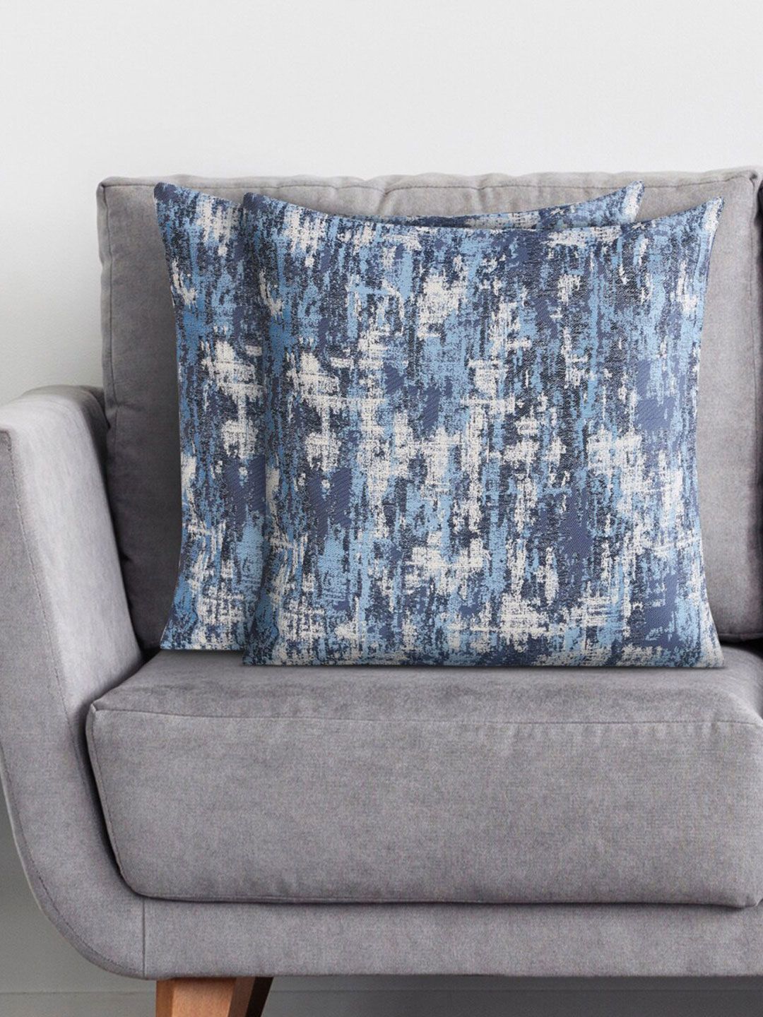 Home Centre Blue & White Set of 2 Abstract Square Cushion Covers Price in India