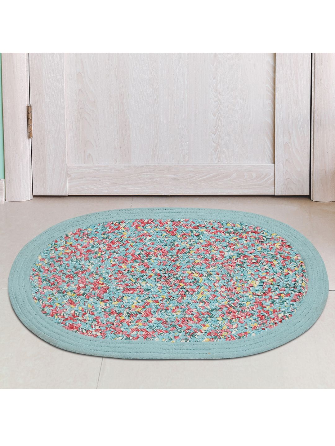 Home Centre Blue & Pink Corsica Braided Vintage Cotton Doormat Price in India