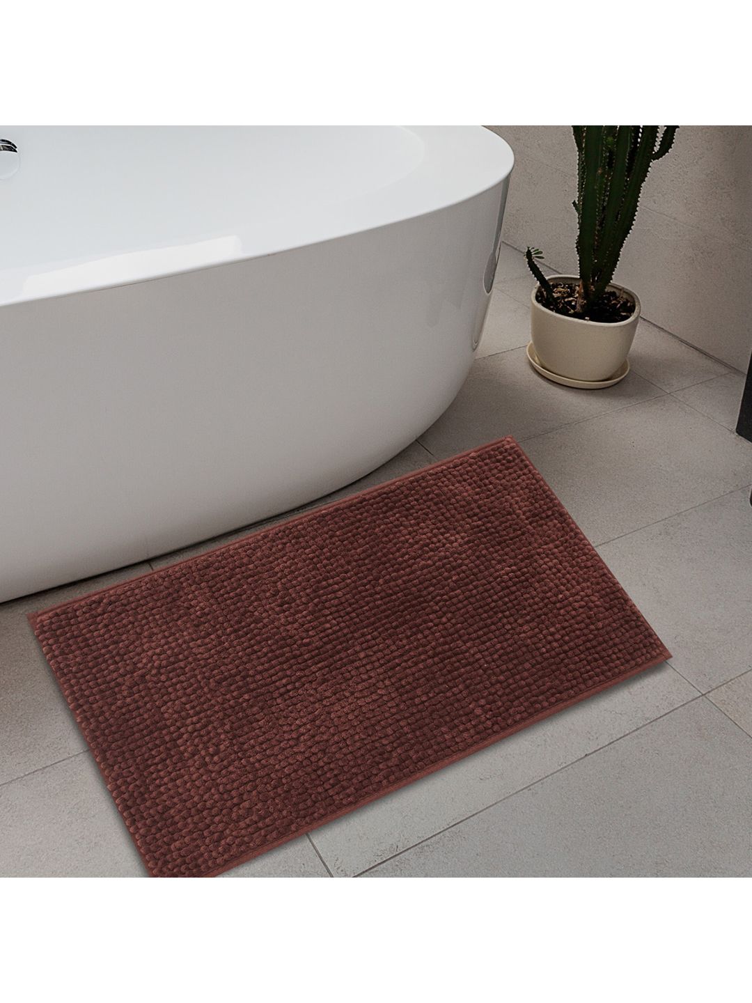Home Centre Brown Colour Connect-Essence Textured Rectangle Bath Mat 400 GSM Price in India