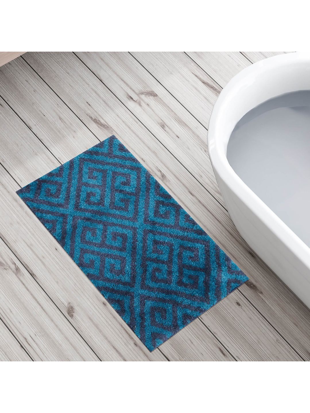 Home Centre Teal Blue Art Of Asia Printed Anti-Slip Fabric Bath Rug Price in India