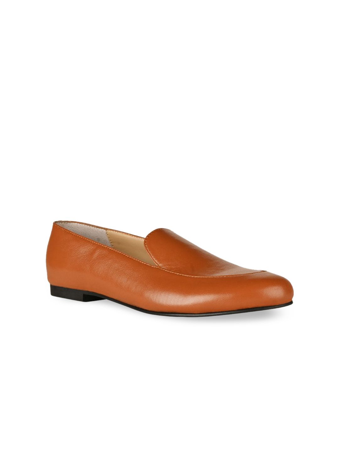 SKO Women Tan Leather Slip on Loafers Price in India