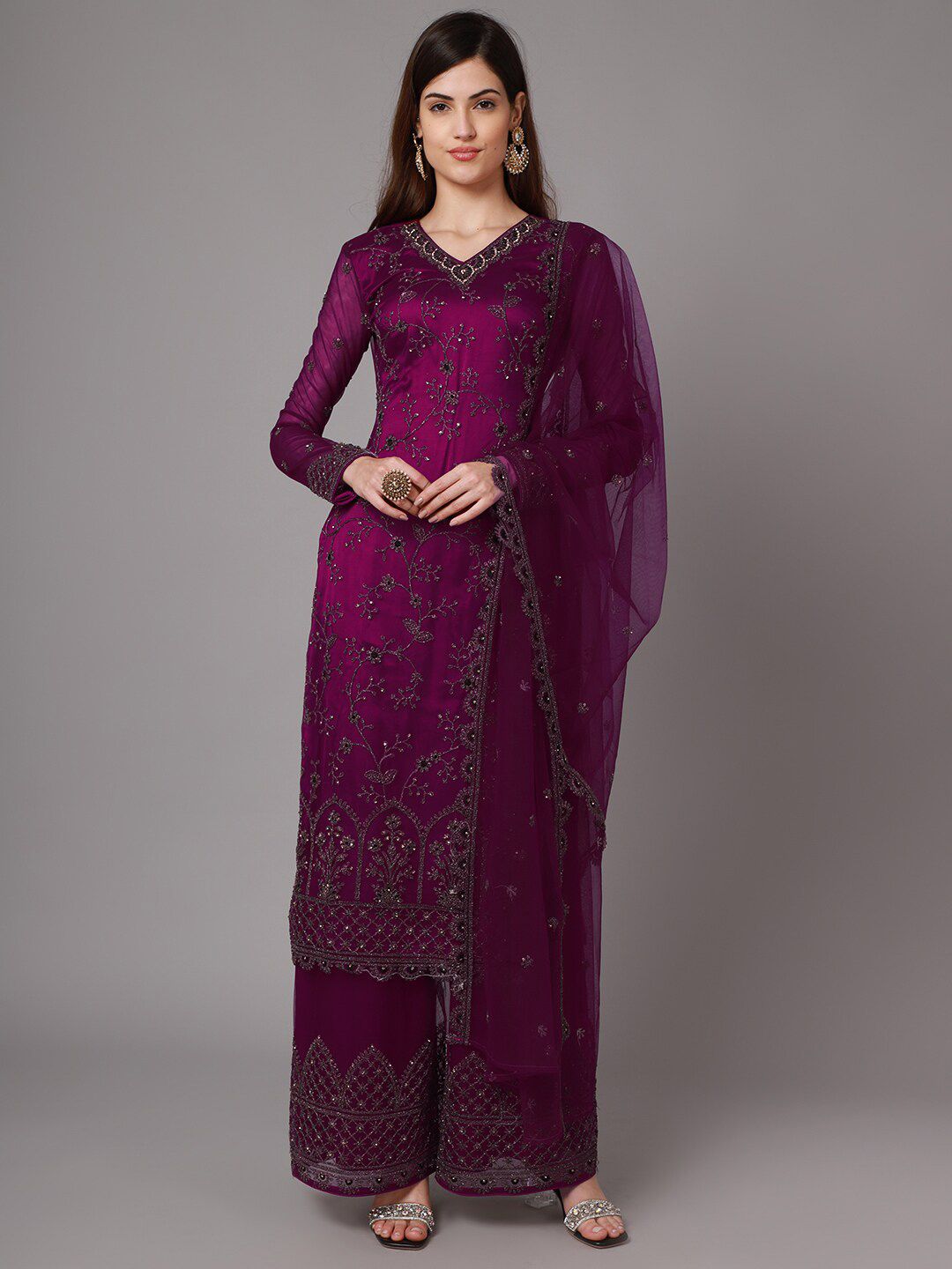 Stylee LIFESTYLE Purple Embroidered Unstitched Dress Material Price in India