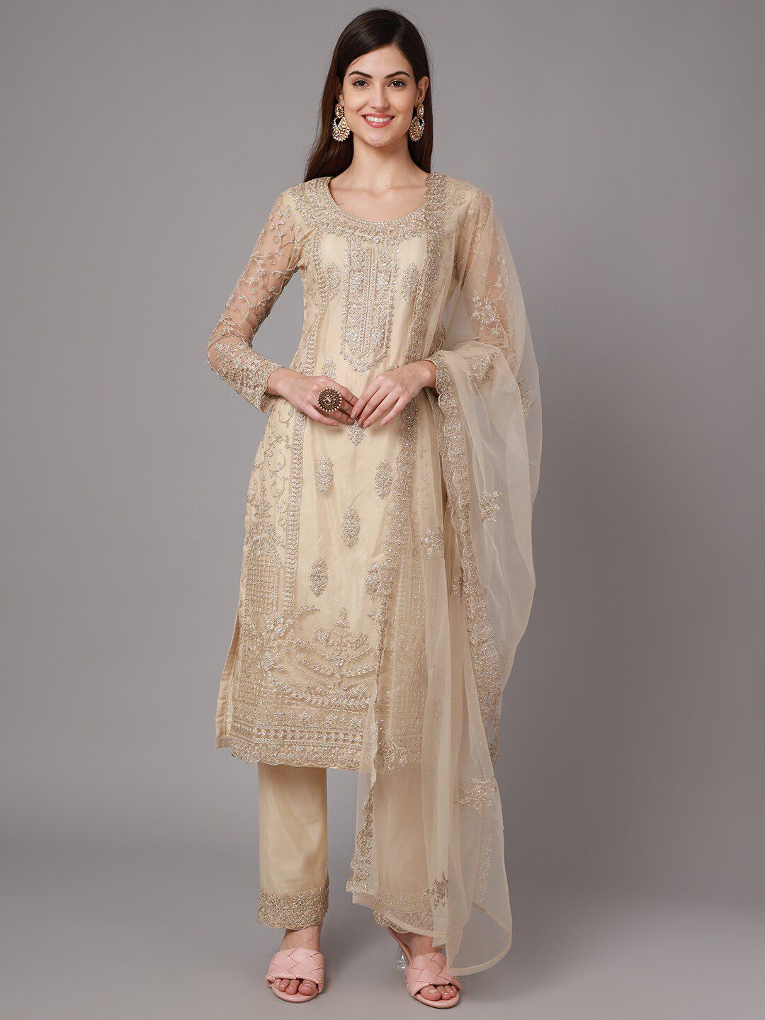 Stylee LIFESTYLE Cream-Coloured Unstitched Dress Material Price in India