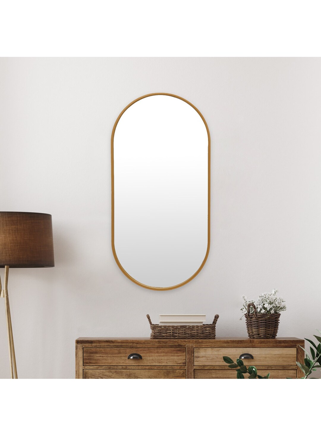 Home Centre Brown Solid Oval Wooden Mirrors Price in India