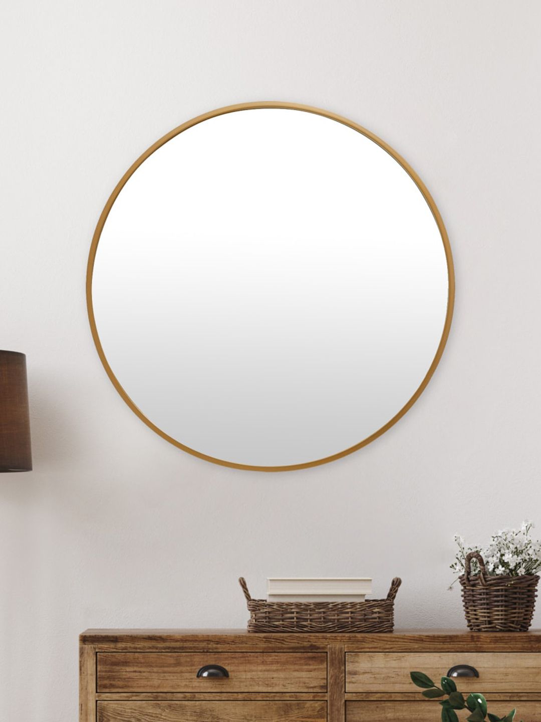 Home Centre Brown Solid Gold-Toned  Frame Round Wall Mirror Price in India