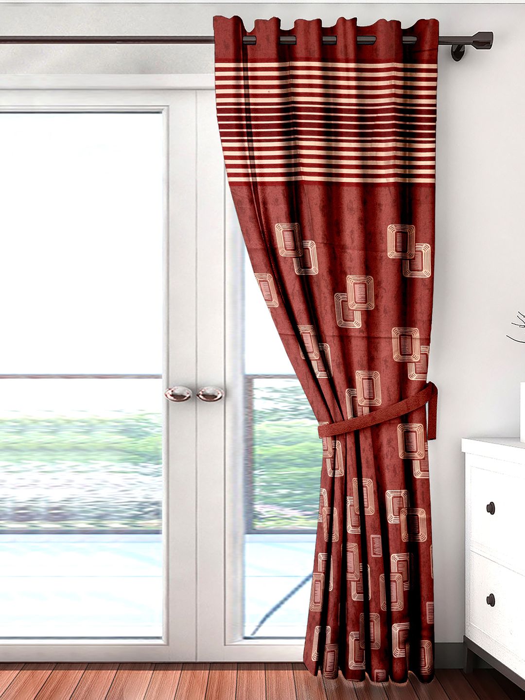 Cortina Maroon Single Patterned Blackout Long Door Curtain Price in India