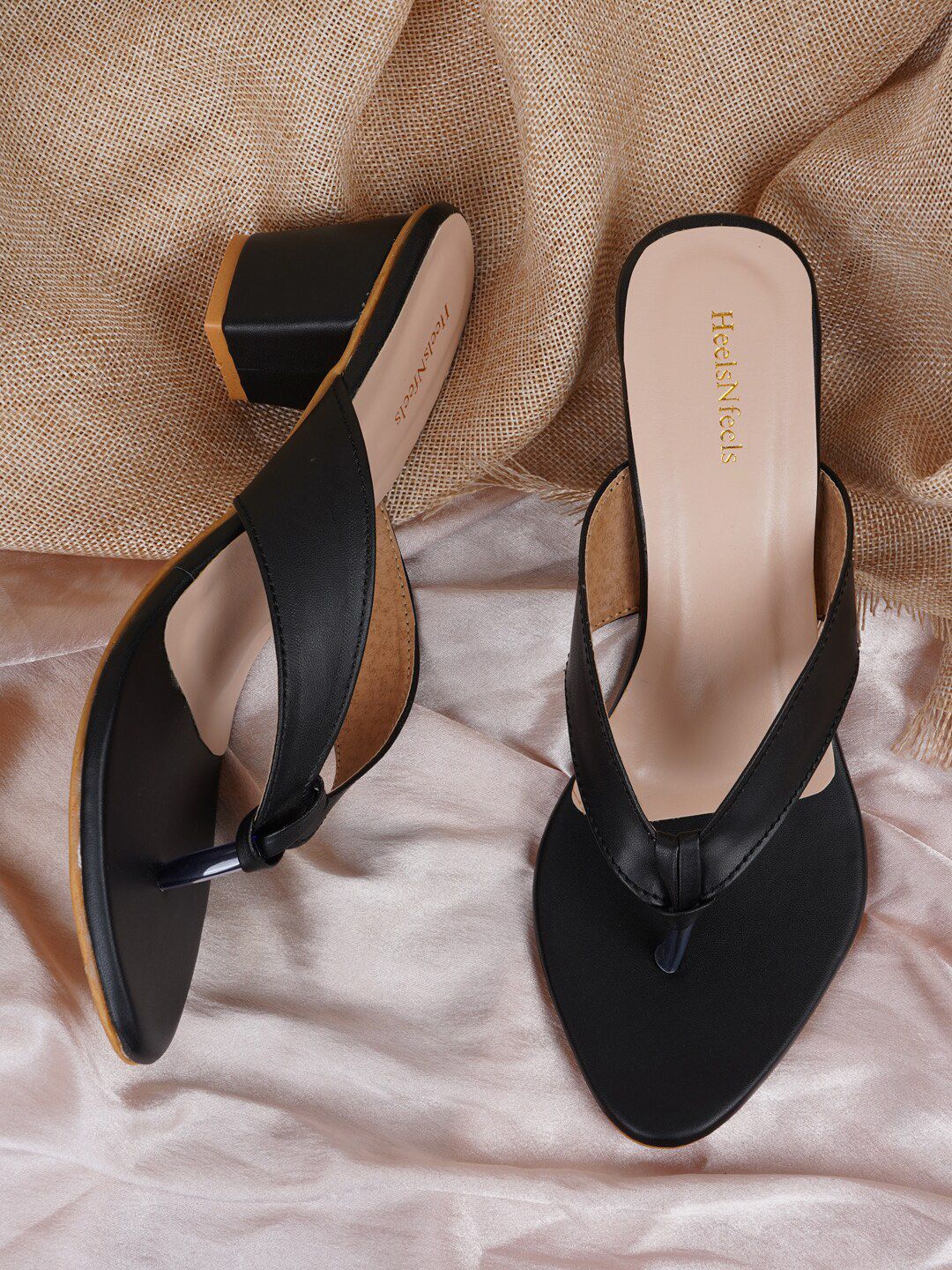 HEELSNFEELS Black Party Block Pumps with Bows Price in India