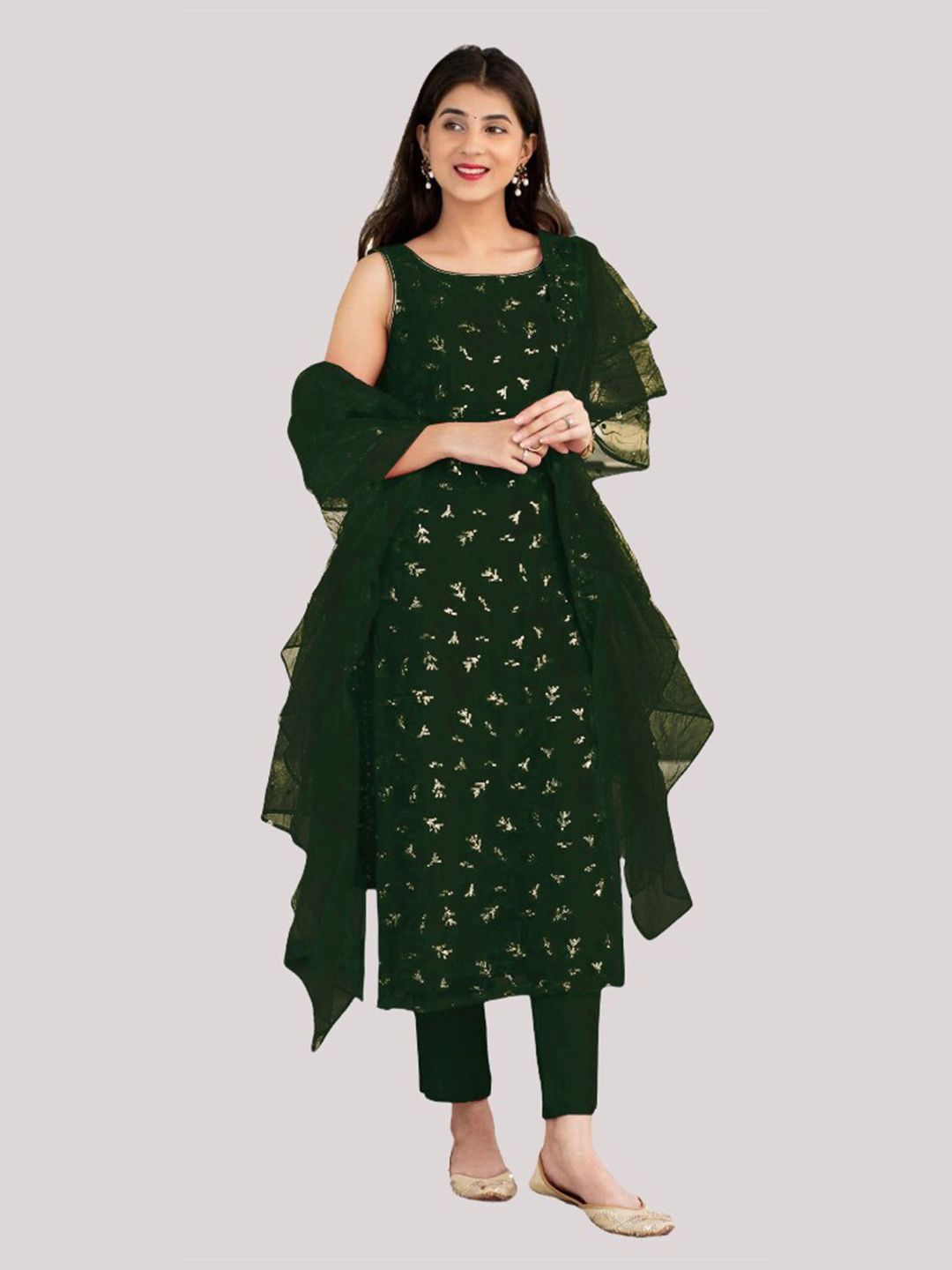 Fashion Basket Green Embroidered Semi-Stitched Dress Material Price in India