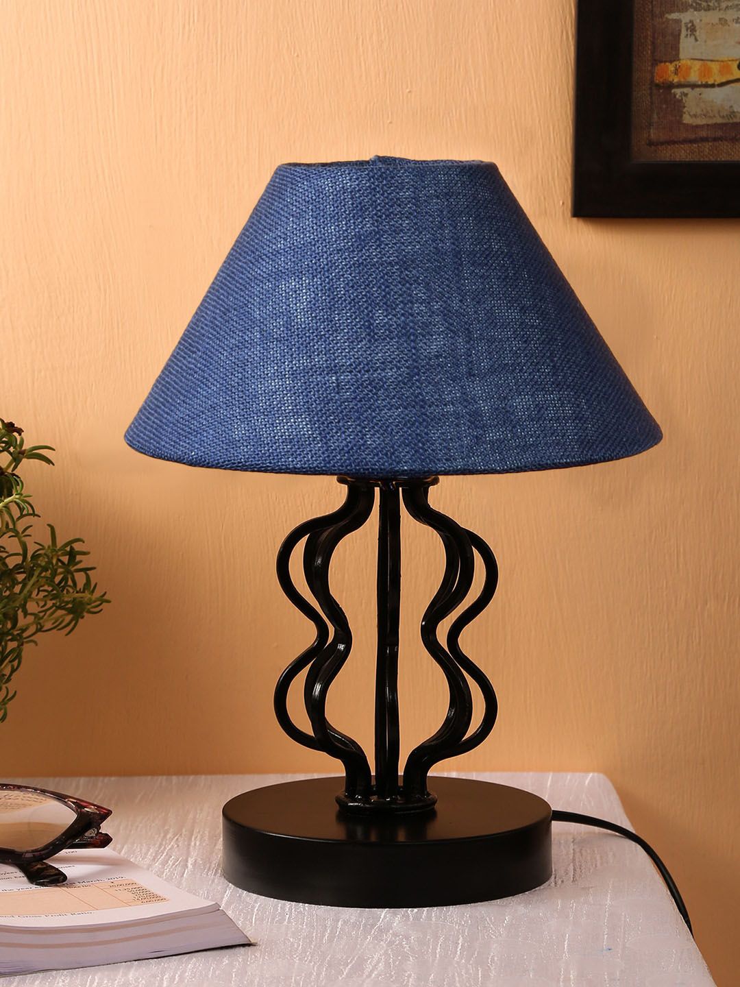 Devansh Blue & Black Textured Table Lamp Price in India