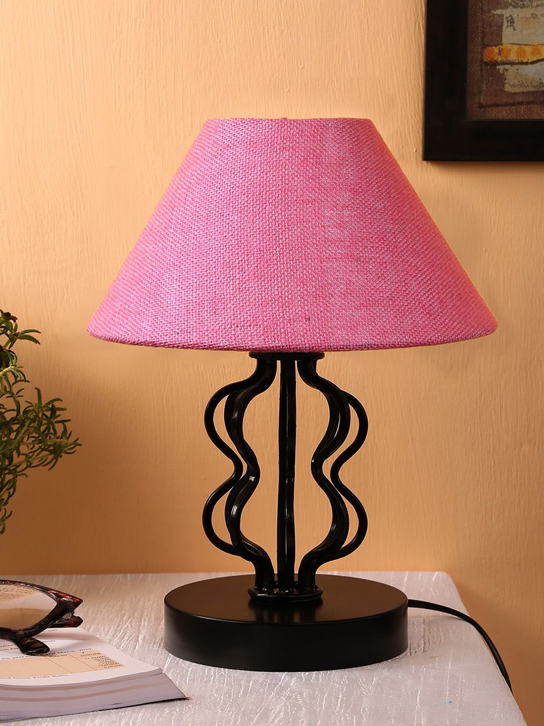 Devansh Pink jute Shade Iron Table Lamp Price in India