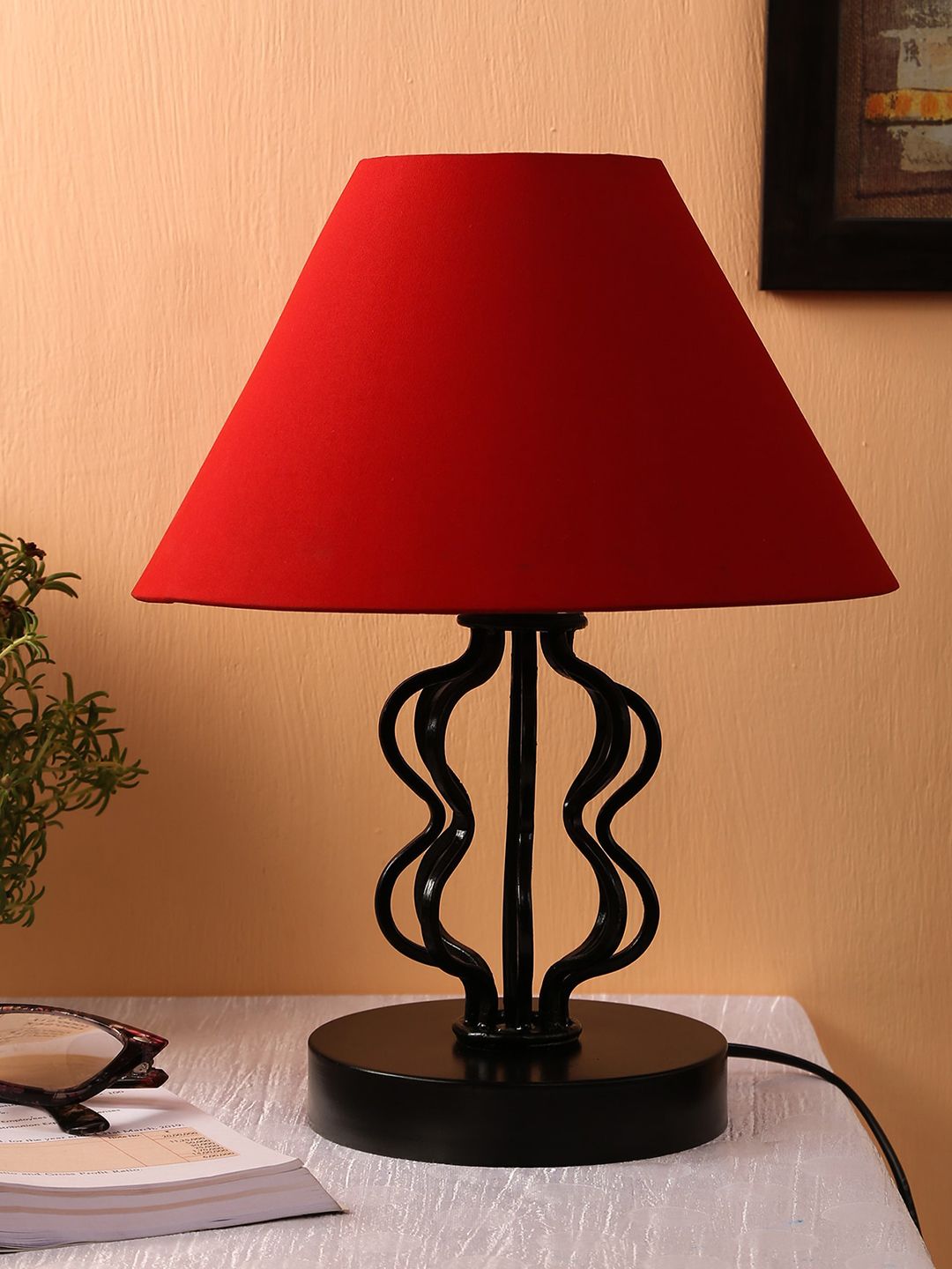 Devansh Red Solid Bell Shaped Table Lamp Price in India