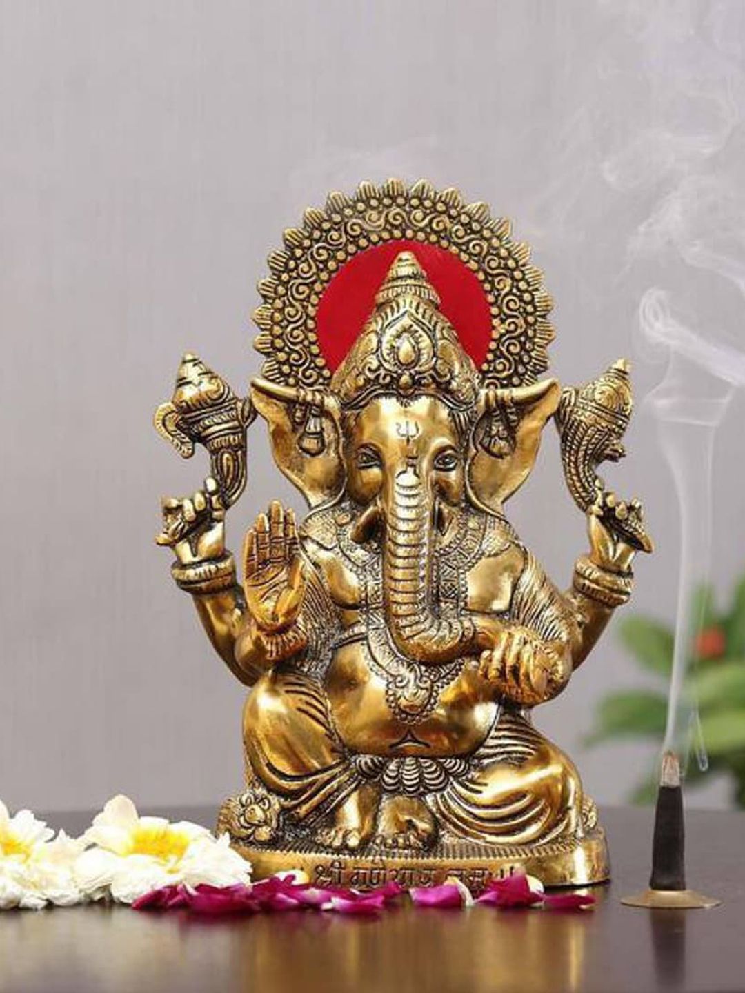 Fashion Bizz Gold & Red Ganesha Idol  Good Luck Vastu Showpieces Price in India