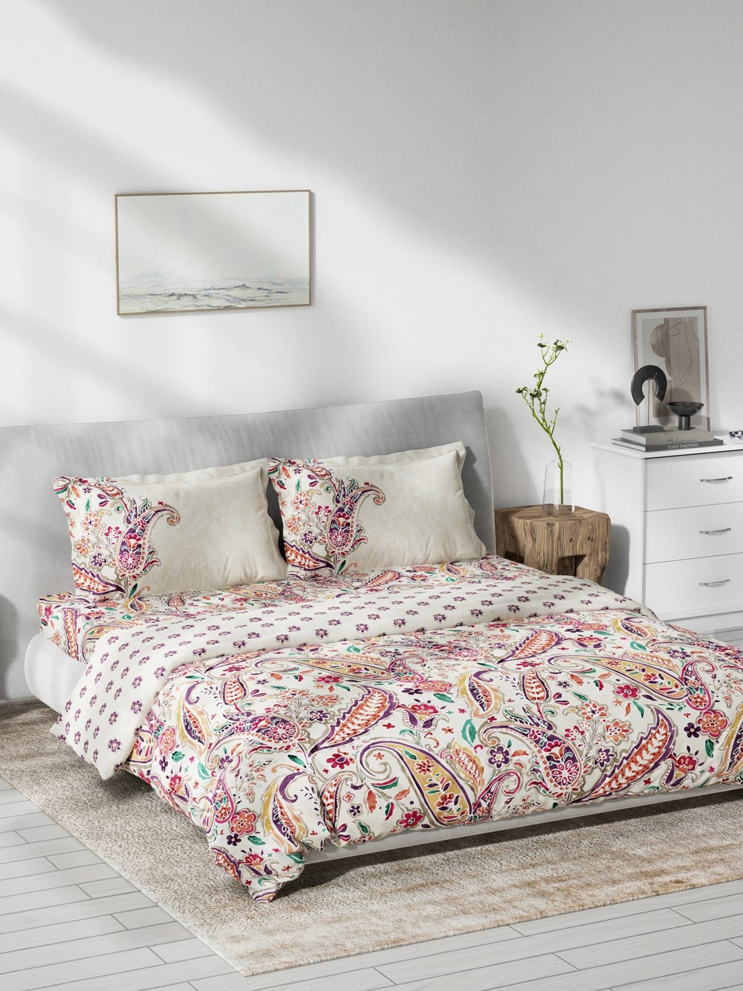 DDecor Off-White & Red Ethnic Printed Bedding Set Price in India