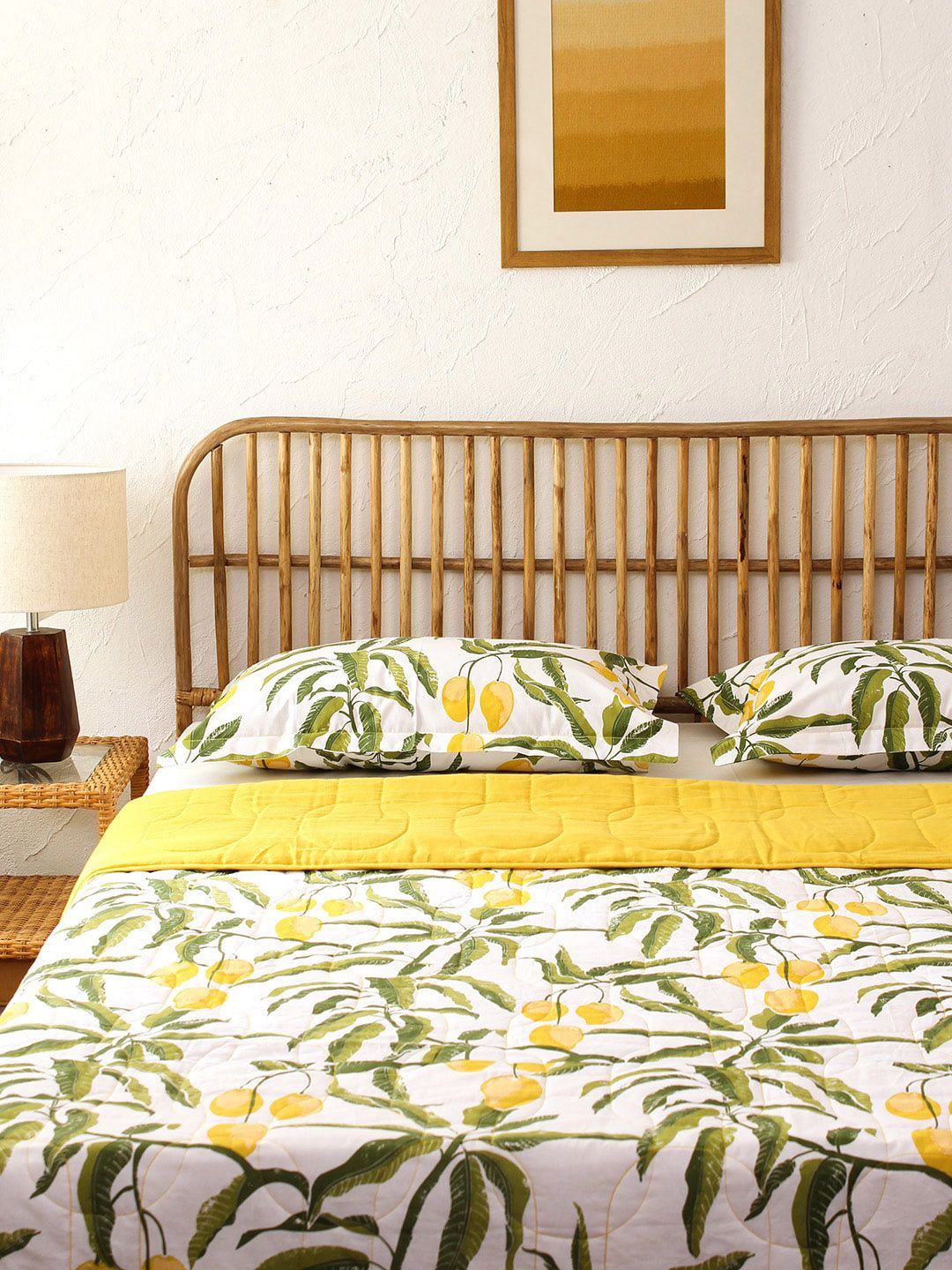 House This Yellow & Green Printed Pure Cotton 180-249 GSM Bed Covers Price in India
