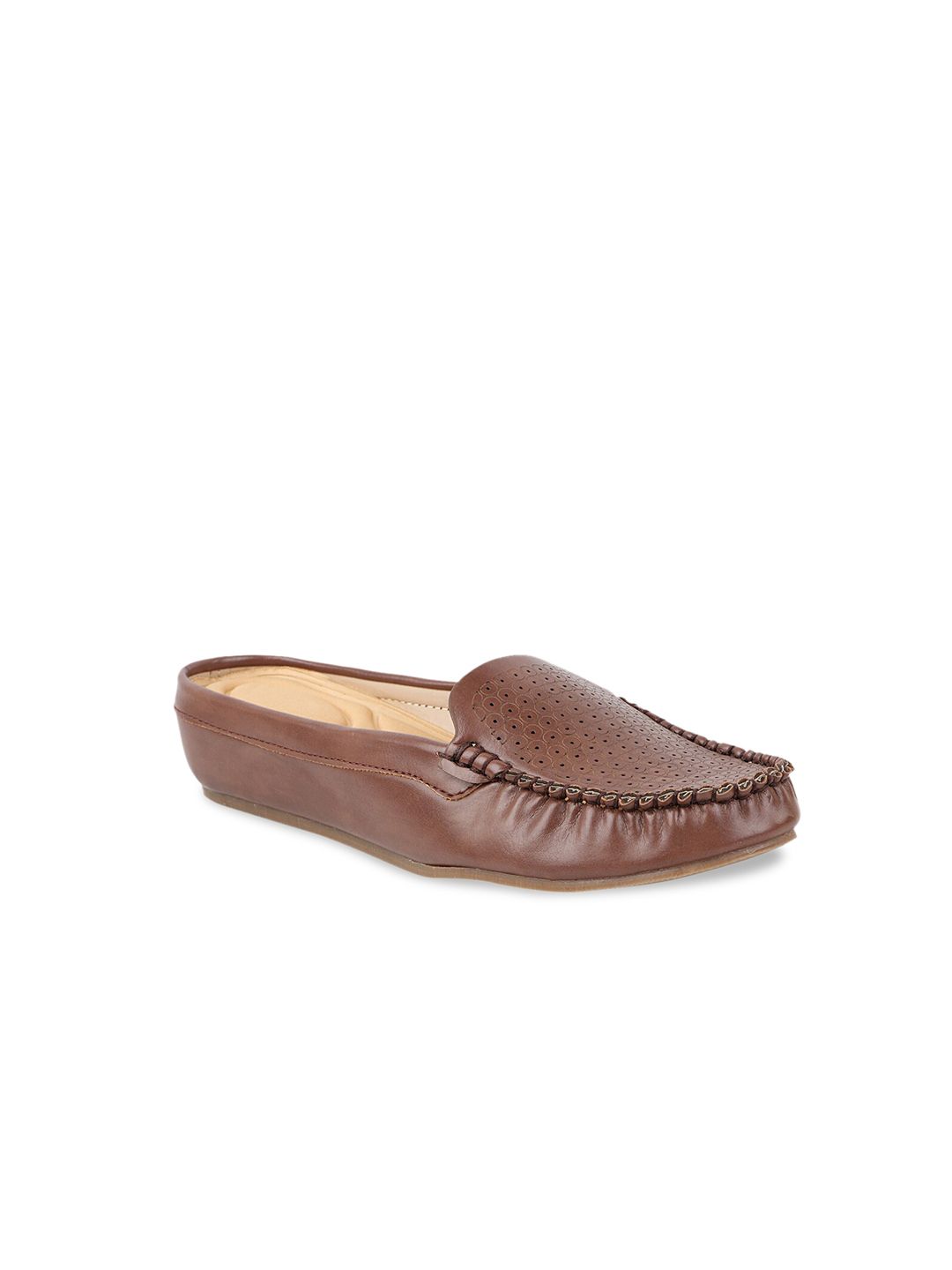 THE WHITE POLE Women Brown Perforations Patent Leather Loafers Price in India