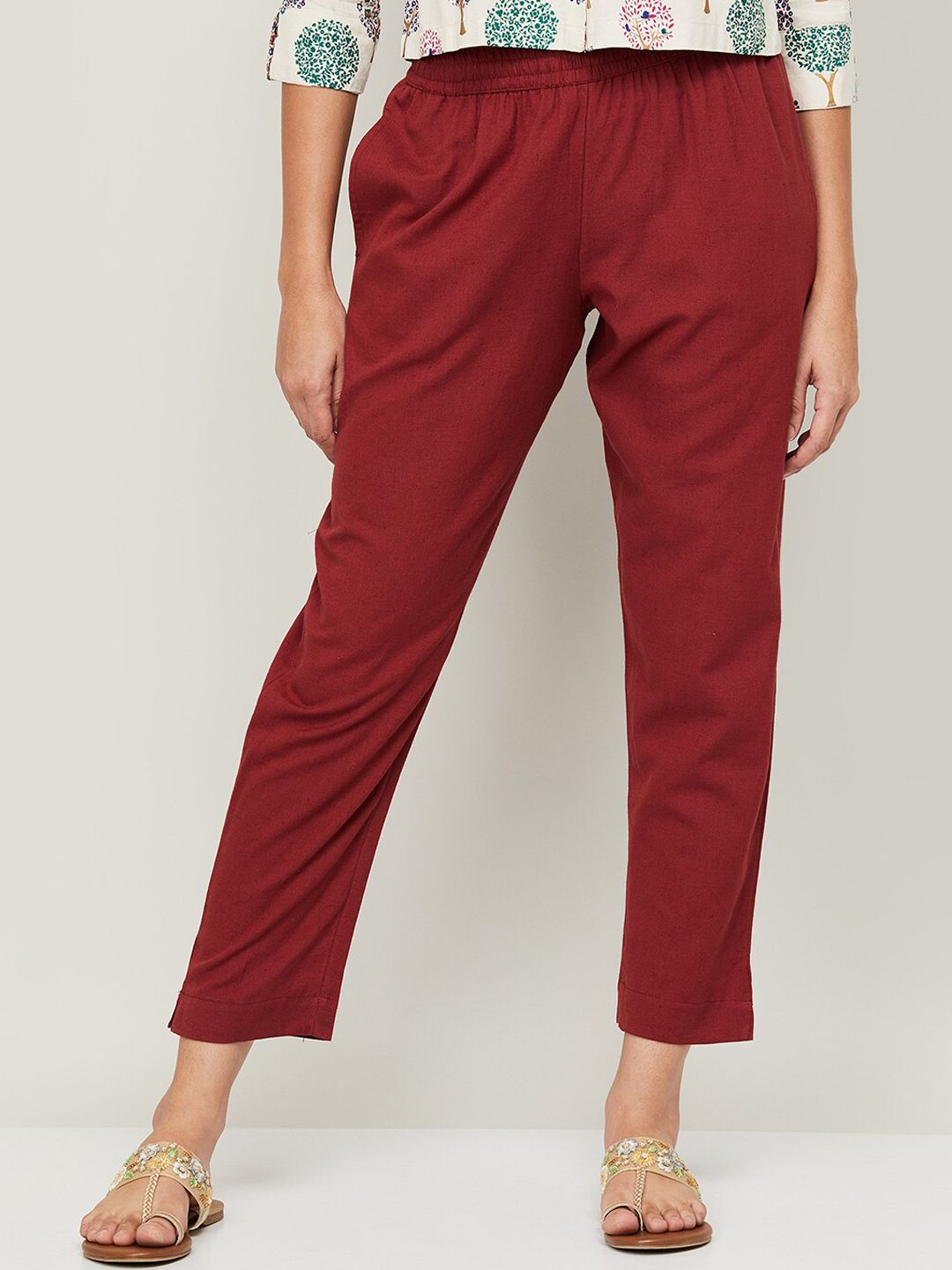 Melange by Lifestyle Women Maroon High-Rise Trousers Price in India