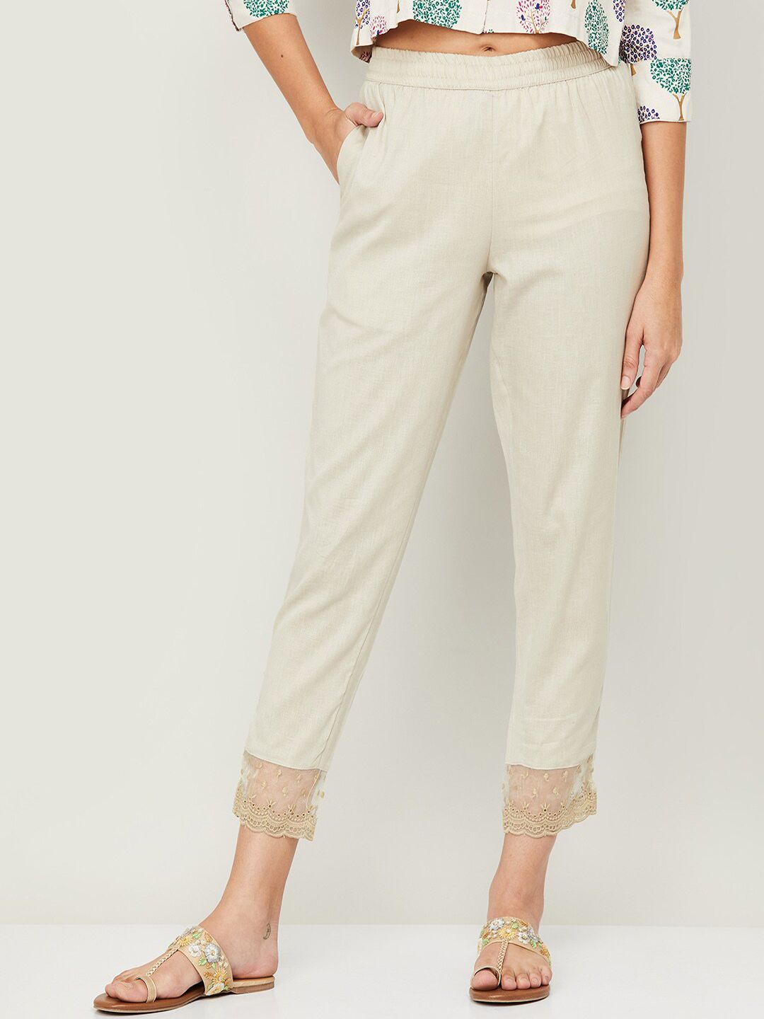 Melange by Lifestyle Women Beige High-Rise Trousers Price in India