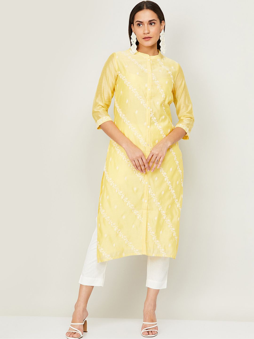 Melange by Lifestyle Women Yellow Layered Kurti with Trousers Price in India