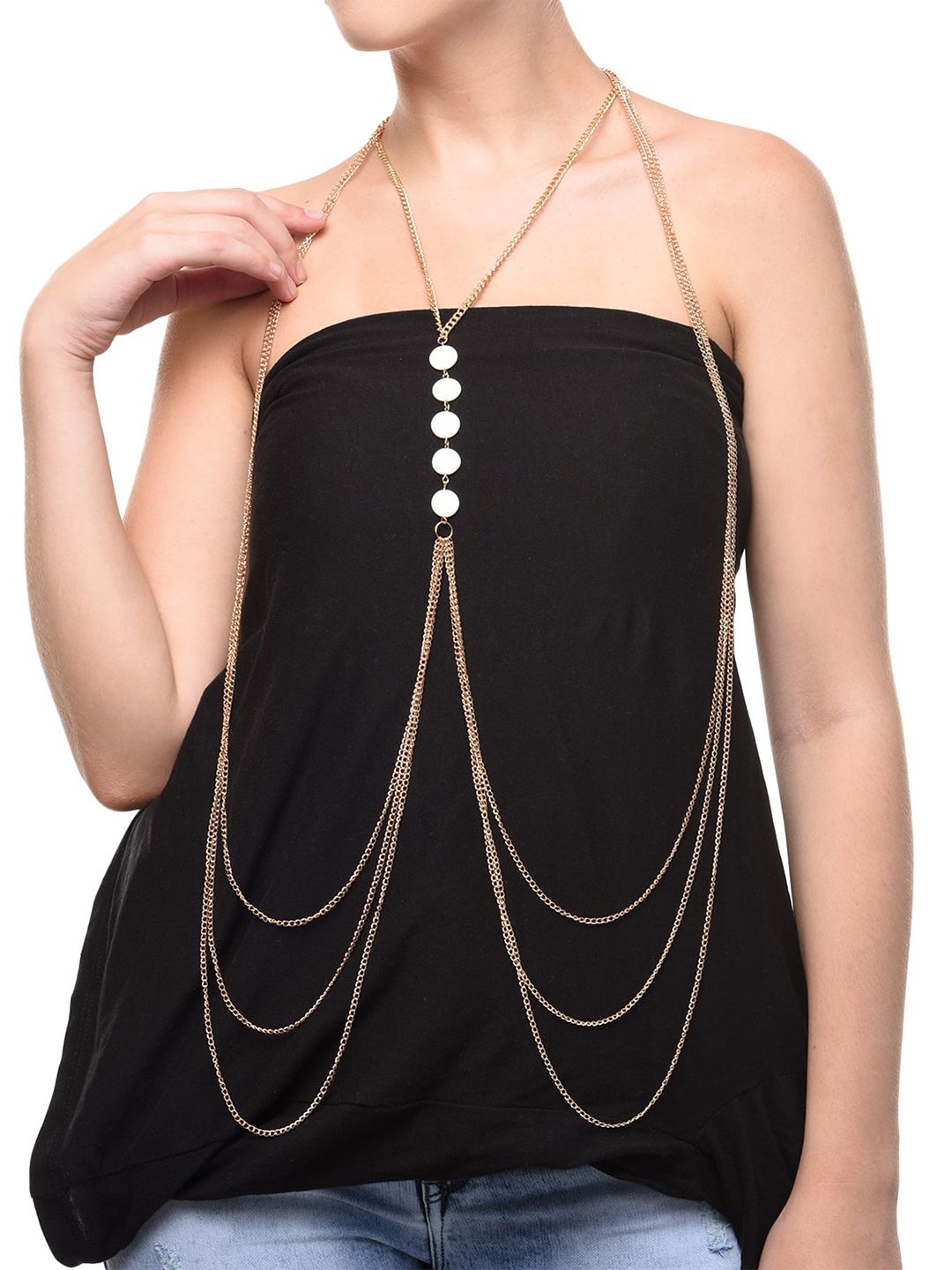 FemNmas Gold-Toned & White Gold-Plated Body Chain Price in India