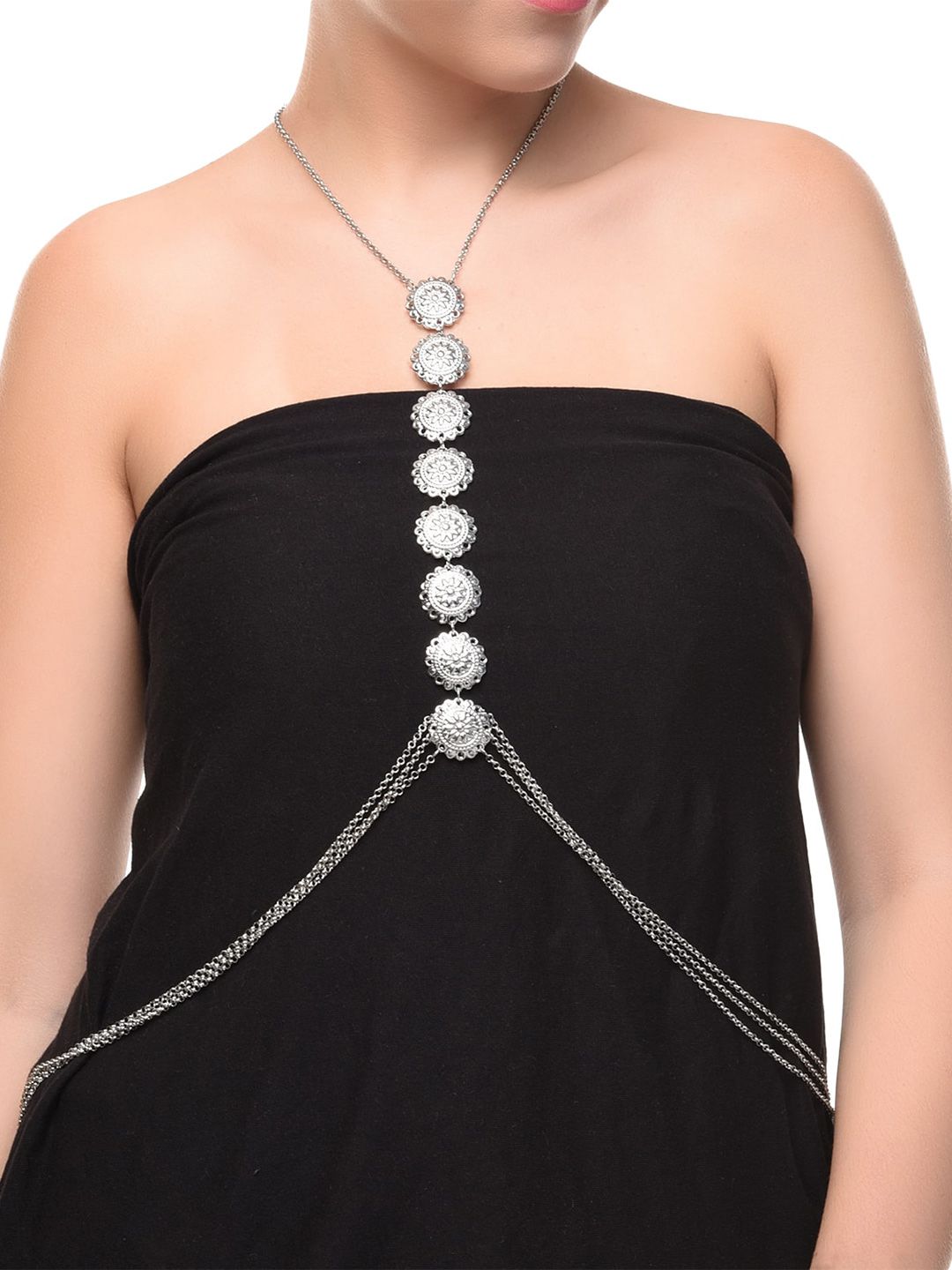FemNmas Silver-Toned Silver-Plated Body Chain Price in India