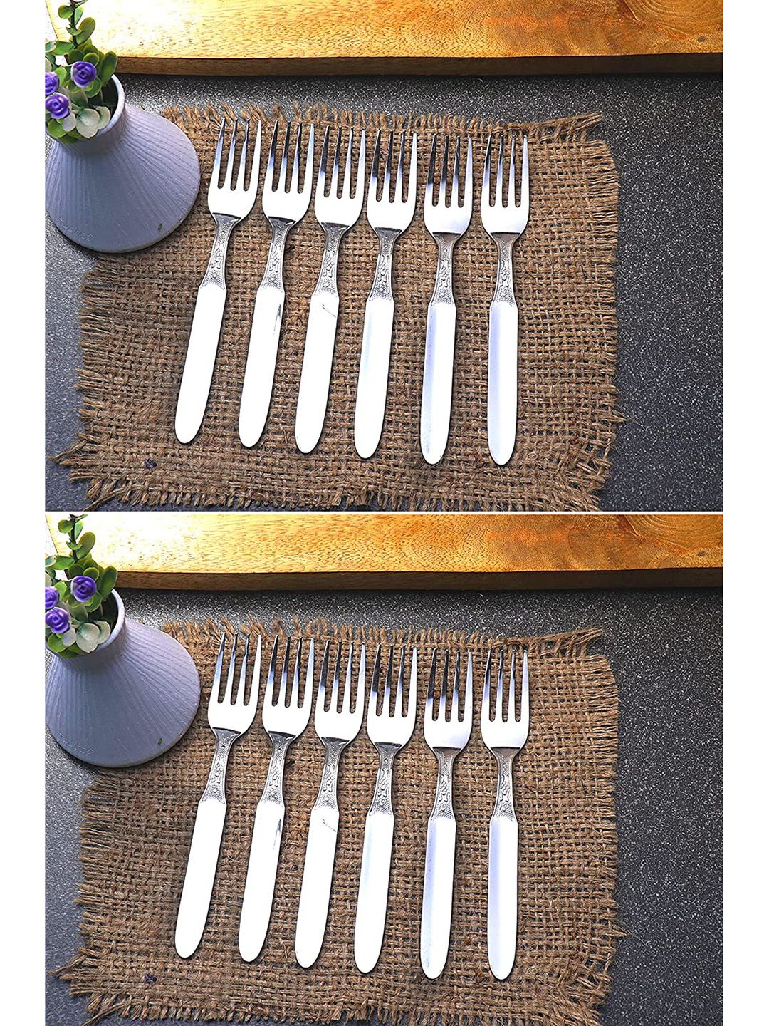 ZEVORA Set Of 12 Silver-Toned Dining Table Forks Price in India