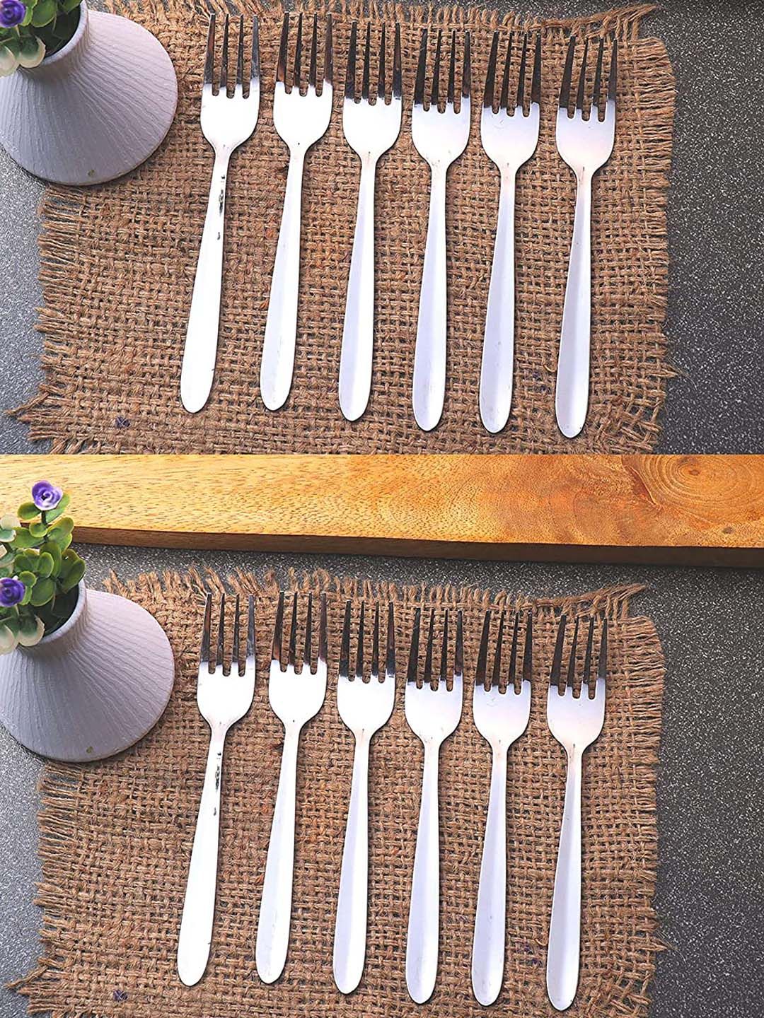 ZEVORA Set Of 12 Silver Colored Stainless Steel Dinner Fork Price in India