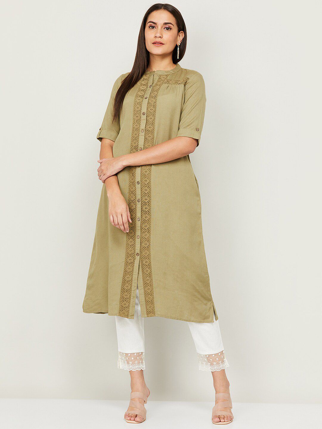 Colour Me by Melange Women Olive Green Cotton Kurta