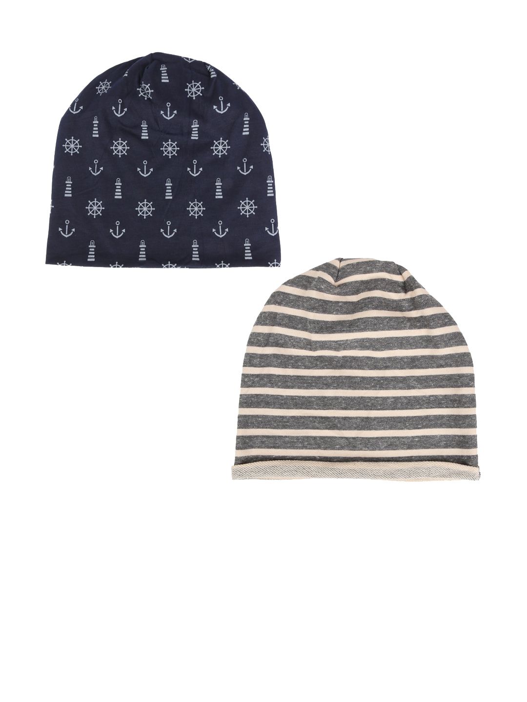 iSWEVEN Unisex Pack Of 2 Blue & Brown Printed Beanie Price in India