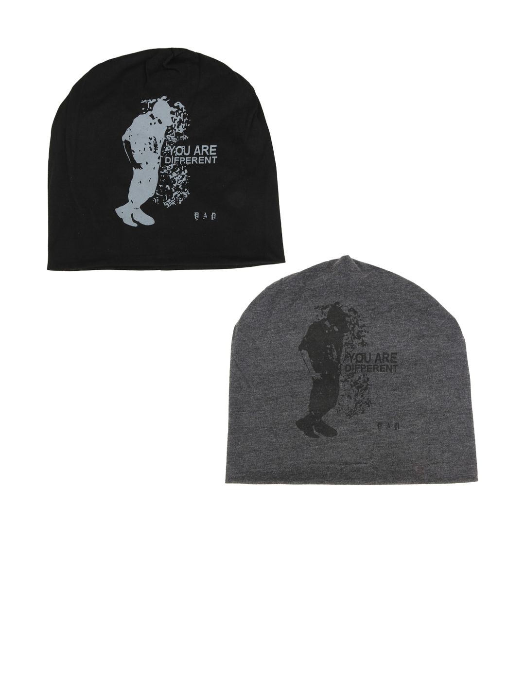 iSWEVEN Adults Unisex Pack of 2 Black Cotton Slouchy Beanie and Skull Caps Price in India