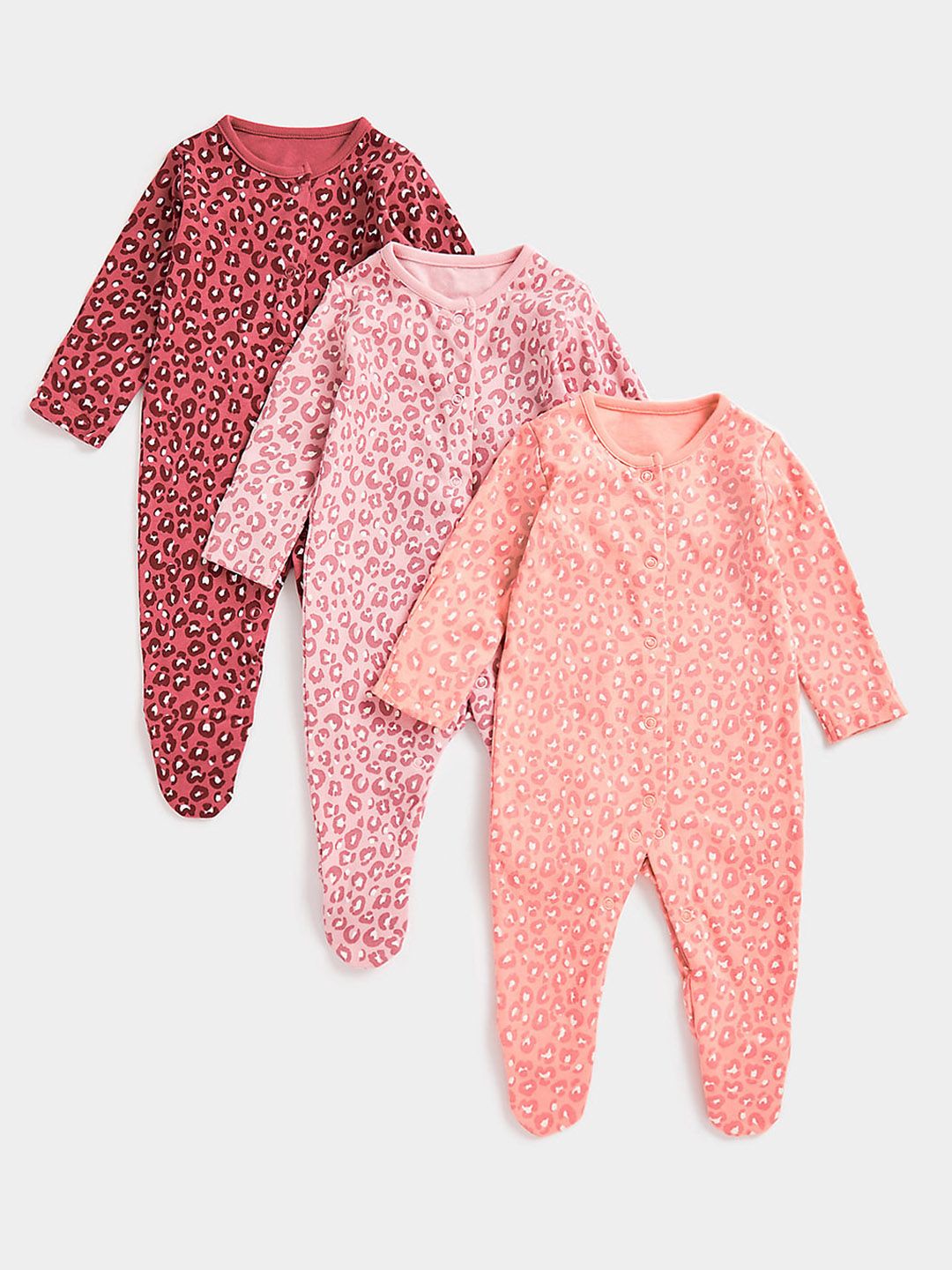mothercare Infant Girls Set Of 3 Pure Cotton Sleepsuits