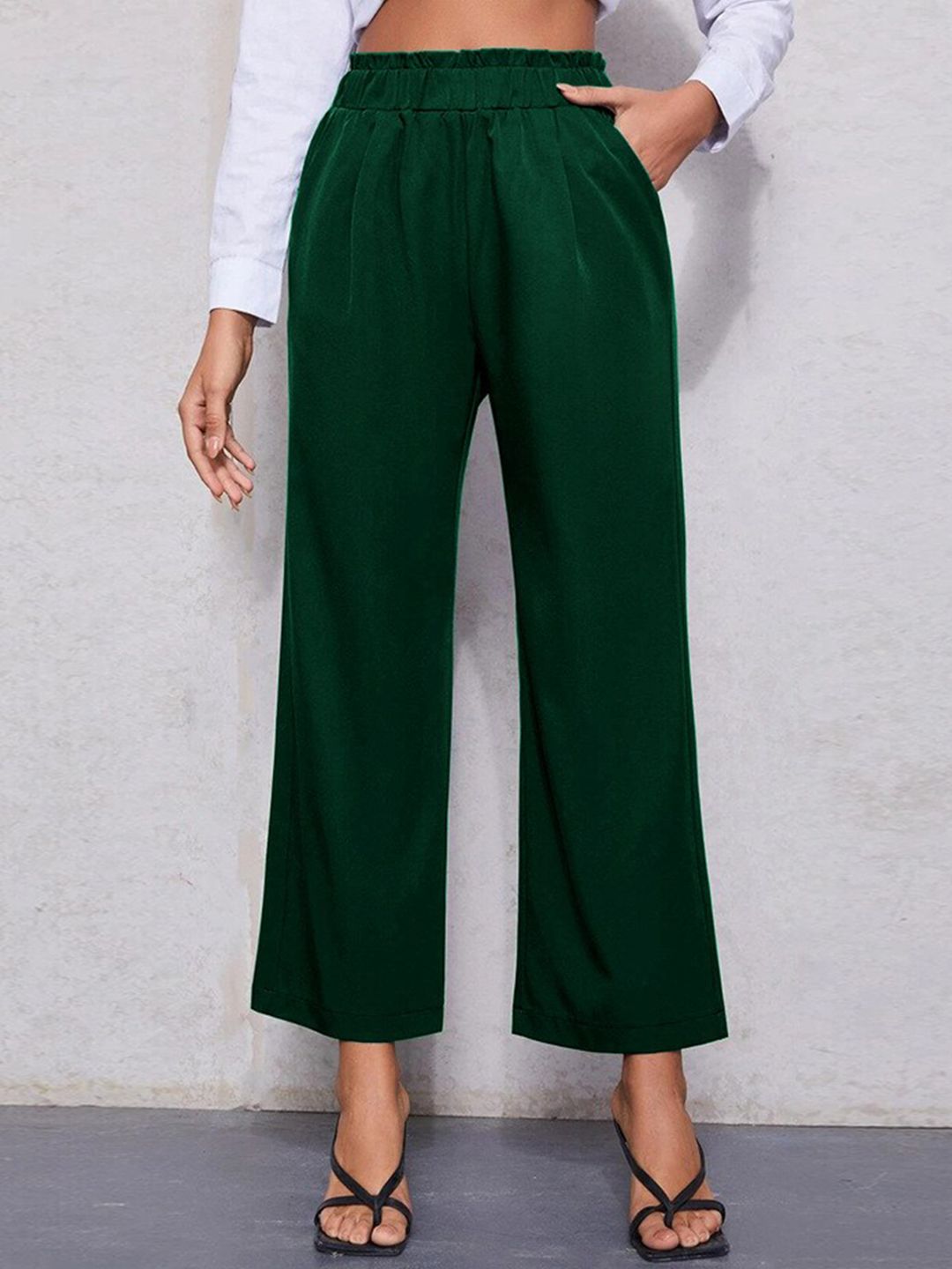 BoStreet Women Green Loose Fit Trousers Price in India