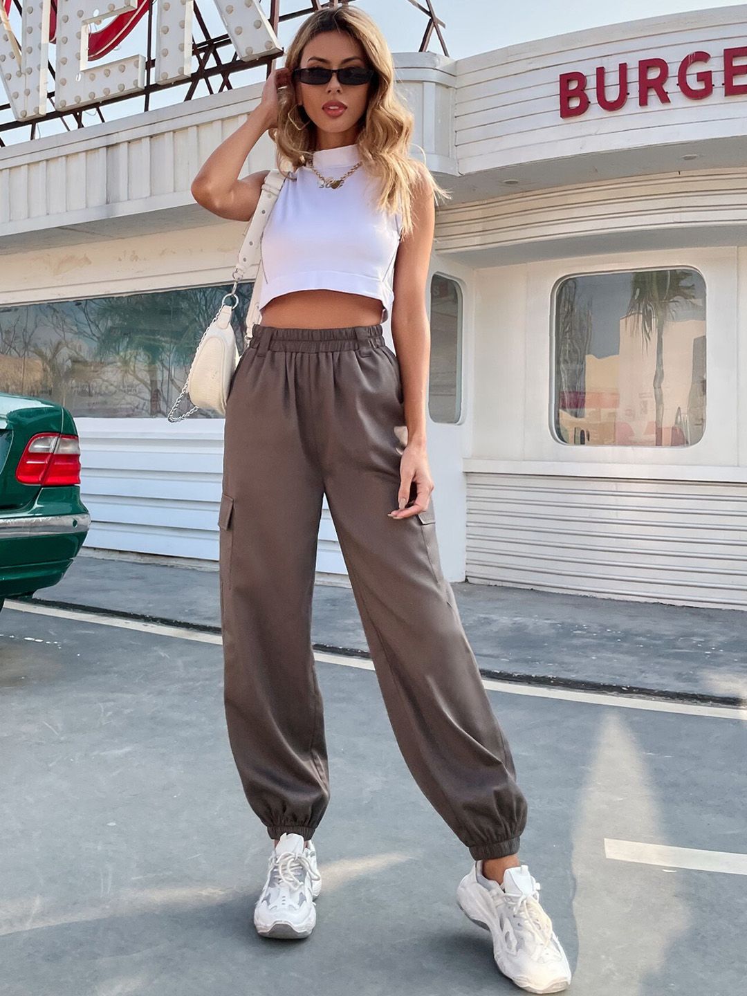 BoStreet Women Brown Tapered Fit Joggers Trousers Price in India